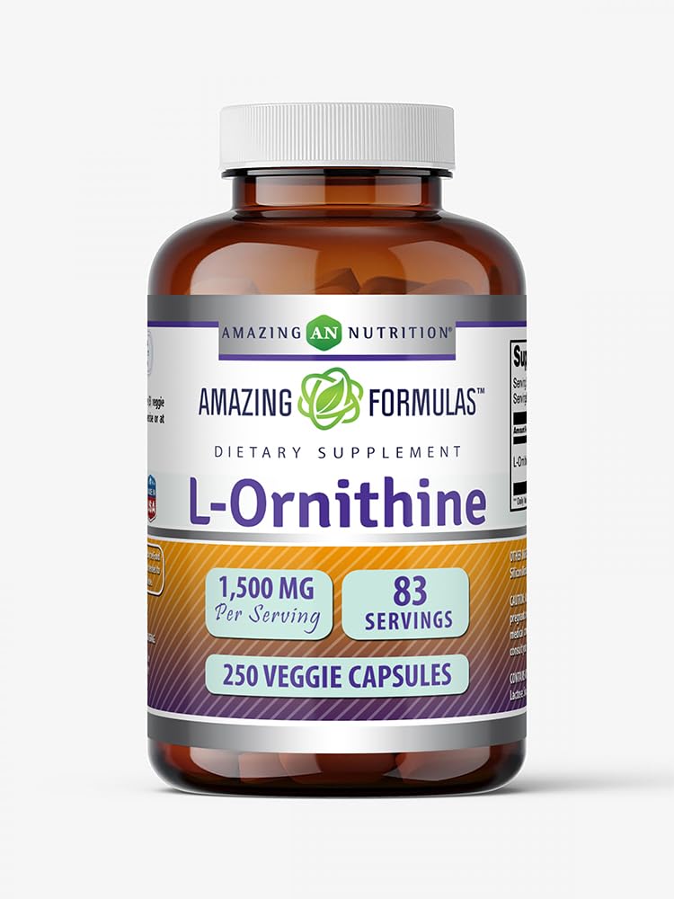 Amazing Formulas L-Ornithine 1500 Mg Per Serving Veggie Capsules Supplement | Non-GMO | Gluten Free | Made in USA (120 Count)