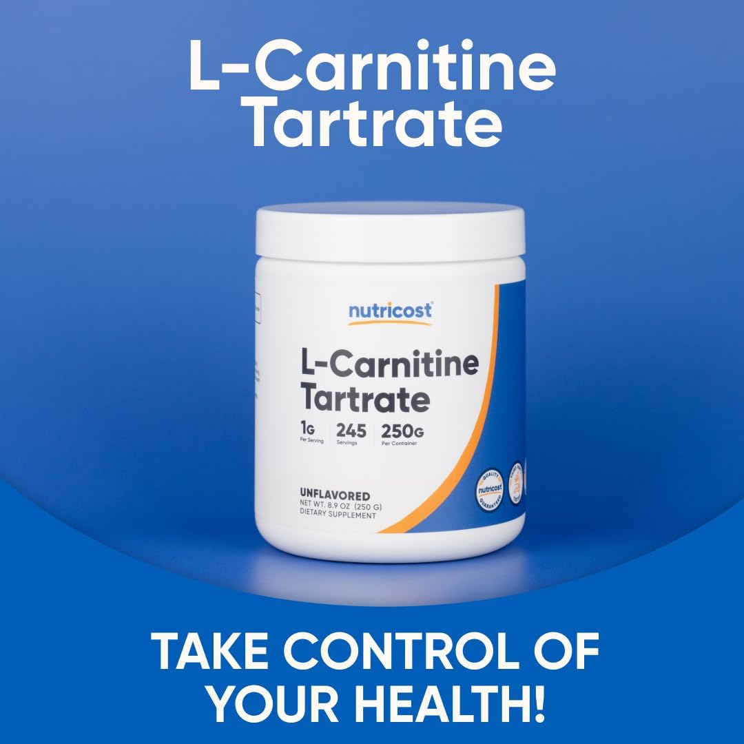Nutricost L-Carnitine Tartrate Powder (250 Grams) - 1 Gram per Serving, 250 Servings