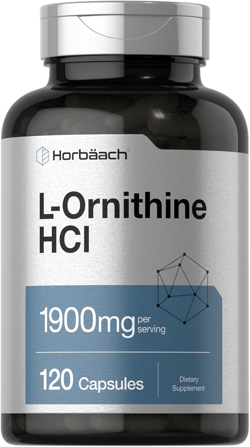 Horbäach L Ornithine HCl | 1900mg | 120 Capsules | Non-GMO & Gluten Free Supplement