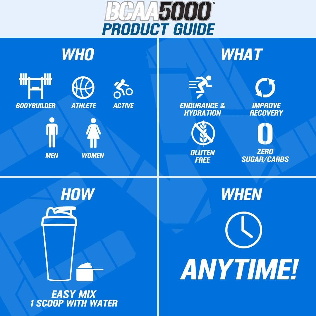 Evlution EVL BCAAs Amino Acids Powder - BCAA Powder Post Workout Recovery Drink and Stim Free Pre Workout Energy - 5g Branched Chain Amino Acids Supplement for Men - Blue Raz