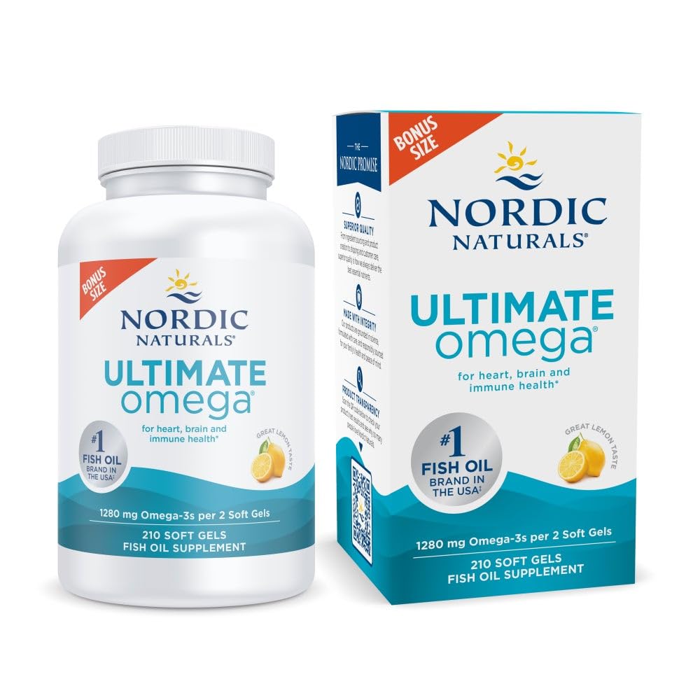 Nordic Naturals Ultimate Omega, Lemon Flavor - 90 Soft Gels - 1280 mg Omega-3 - High-Potency Omega-3 Fish Oil Supplement with EPA & DHA - Promotes Brain & Heart Health - Non-GMO - 45 Servings