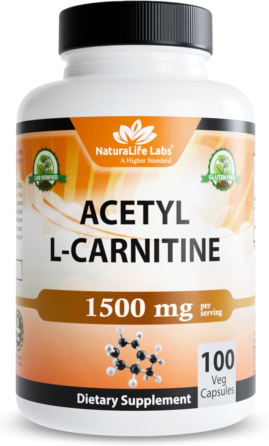 Acetyl L-Carnitine (ALCAR) 1500 mg per Serving – 100 Capsules – Non-GMO, Gluten-Free, Vegan