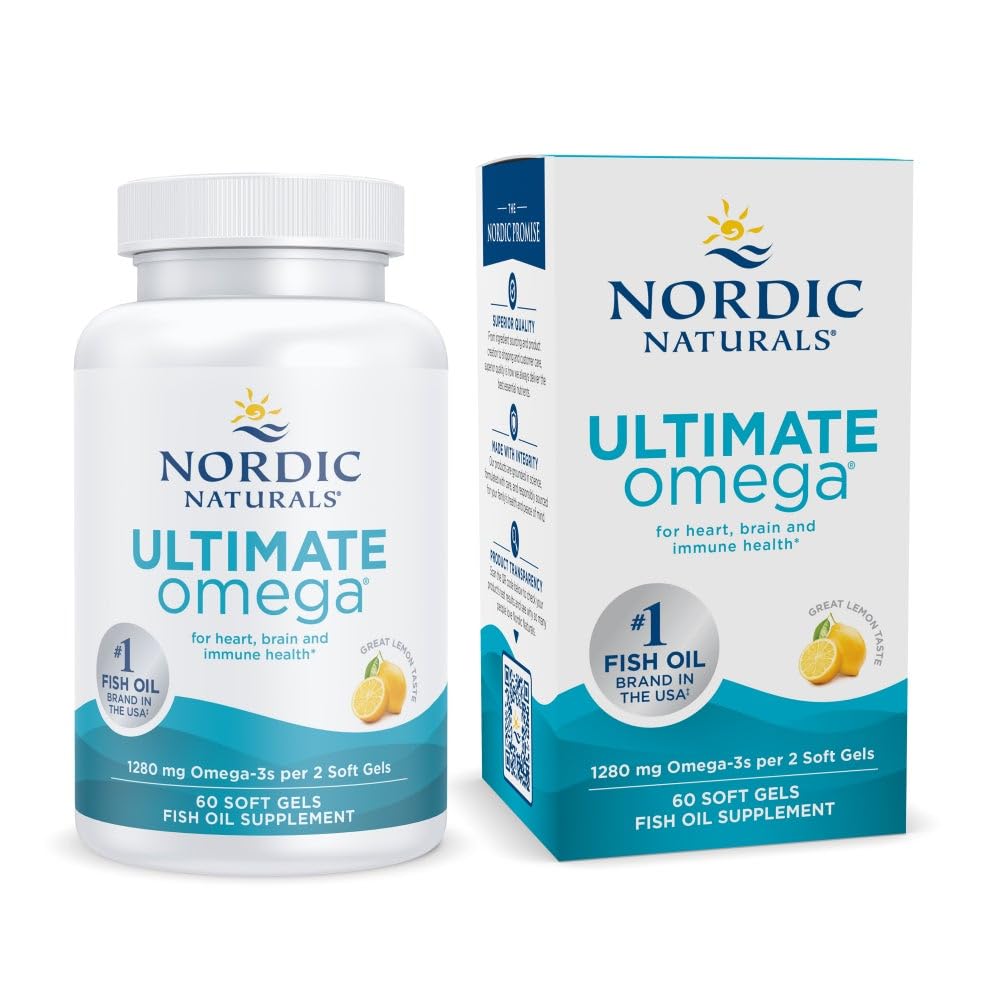 Nordic Naturals Ultimate Omega, Lemon Flavor - 90 Soft Gels - 1280 mg Omega-3 - High-Potency Omega-3 Fish Oil Supplement with EPA & DHA - Promotes Brain & Heart Health - Non-GMO - 45 Servings