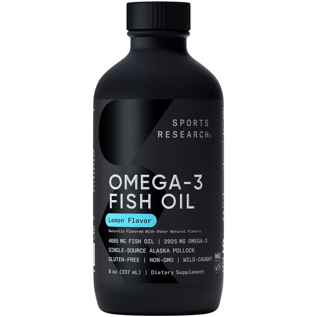 Sports Research Triple Strength Omega 3 Fish Oil - Burpless Fish Oil Supplement w/EPA & DHA Fatty Acids from Single-Source Wild Alaska Pollock - 1250 mg, 90 ct