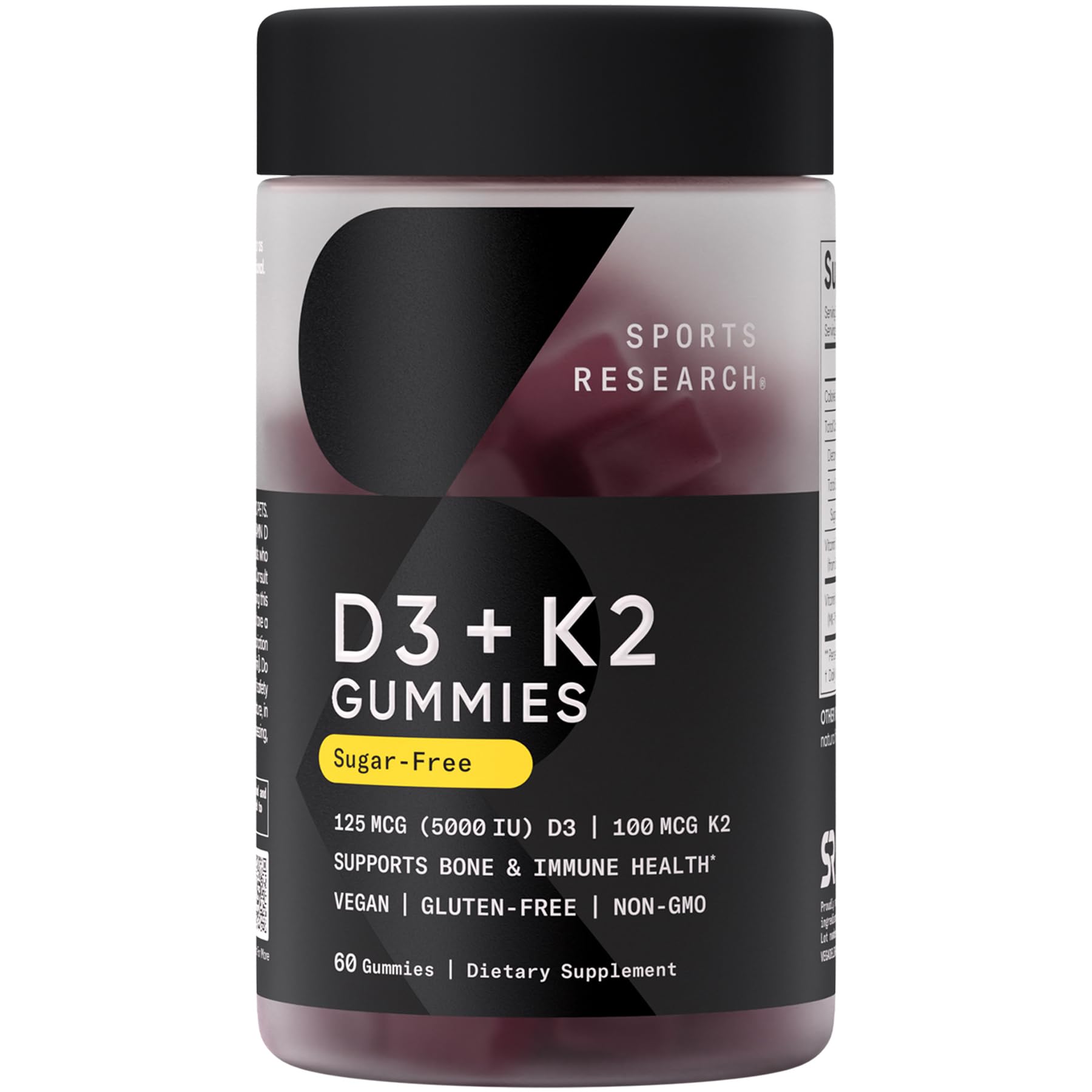 Sports Research® Vitamin D3 + K2 w/ Coconut Oil - Vegan Vitamin D 5000iu & Mk7 Vitamin K 100mcg for Bone & Immune Support - Vegan Certified · Non-GMO · Soy Free - 60 Softgels