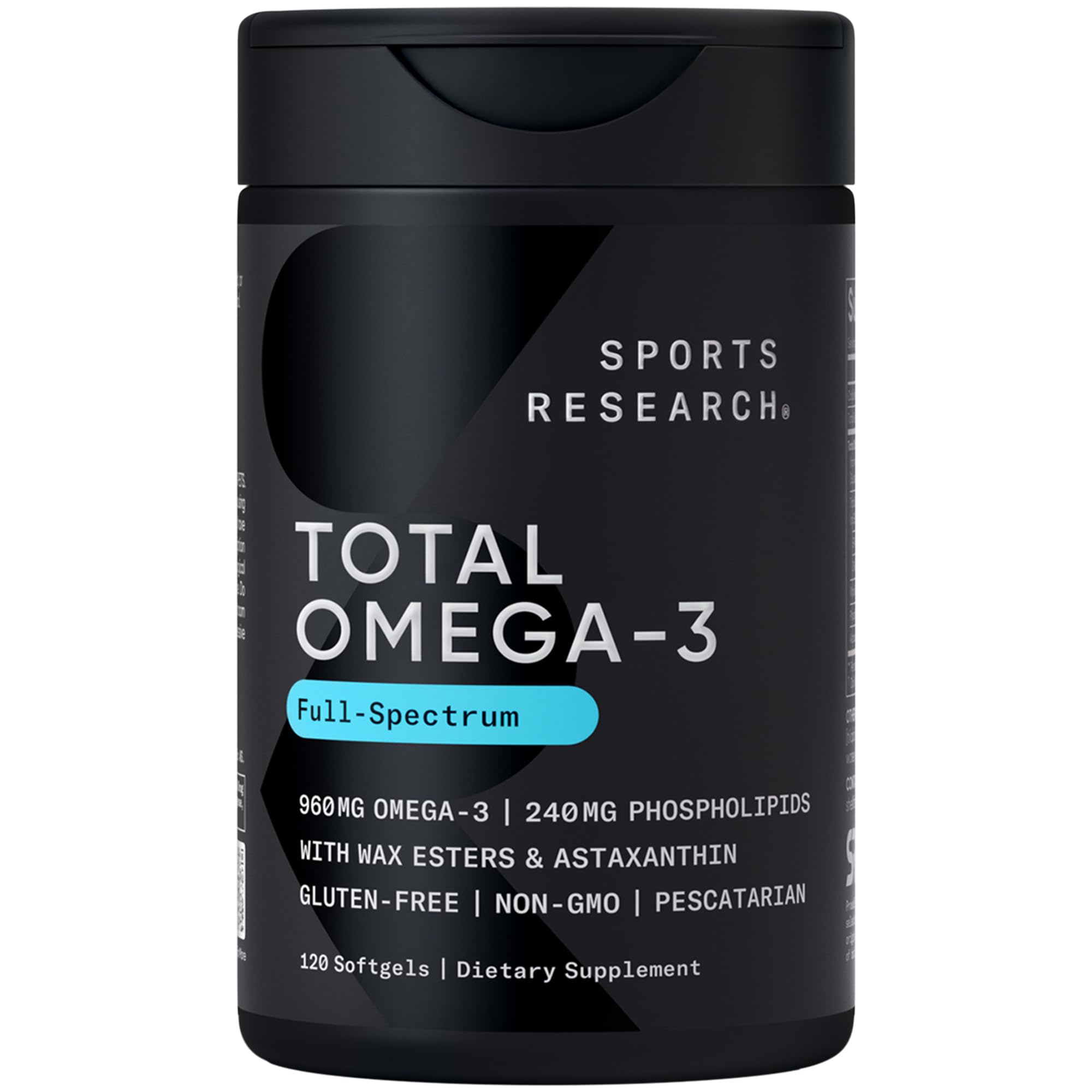 Sports Research Triple Strength Omega 3 Fish Oil - Burpless Fish Oil Supplement w/EPA & DHA Fatty Acids from Single-Source Wild Alaska Pollock - 1250 mg, 90 ct