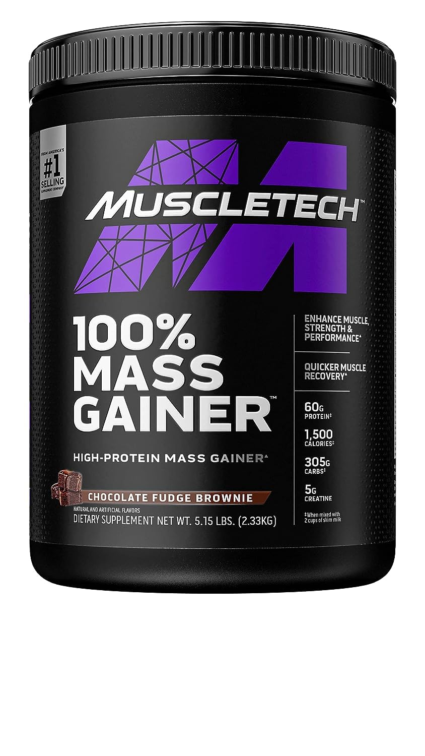 MuscleTech High Protein Mass Gainer for Men & Women - Protein Powder Shakes for Weight Gain, Muscle Building & Recovery with Creatine Monohydrate - Vanilla Milkshake, 5.15 Pound
