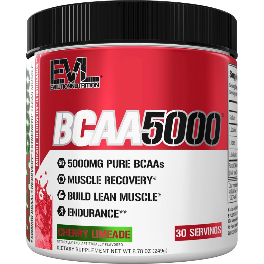 Evlution EVL BCAAs Amino Acids Powder - BCAA Powder Post Workout Recovery Drink and Stim Free Pre Workout Energy - 5g Branched Chain Amino Acids Supplement for Men - Blue Raz