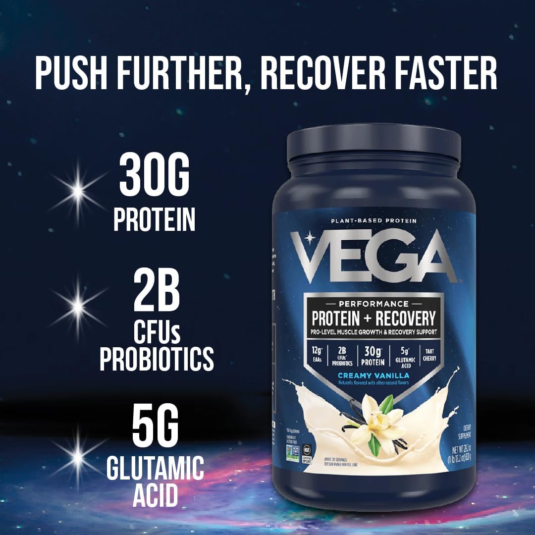 Vega Sport Vegan Protein Powder + Recovery - 30g Plant Based Protein per Serving, Mocha, 45 Servings, 5g BCAAs, Probiotics, NSF Certified, for Shakes & Smoothies, 4.2lbs (Packaging May Vary)