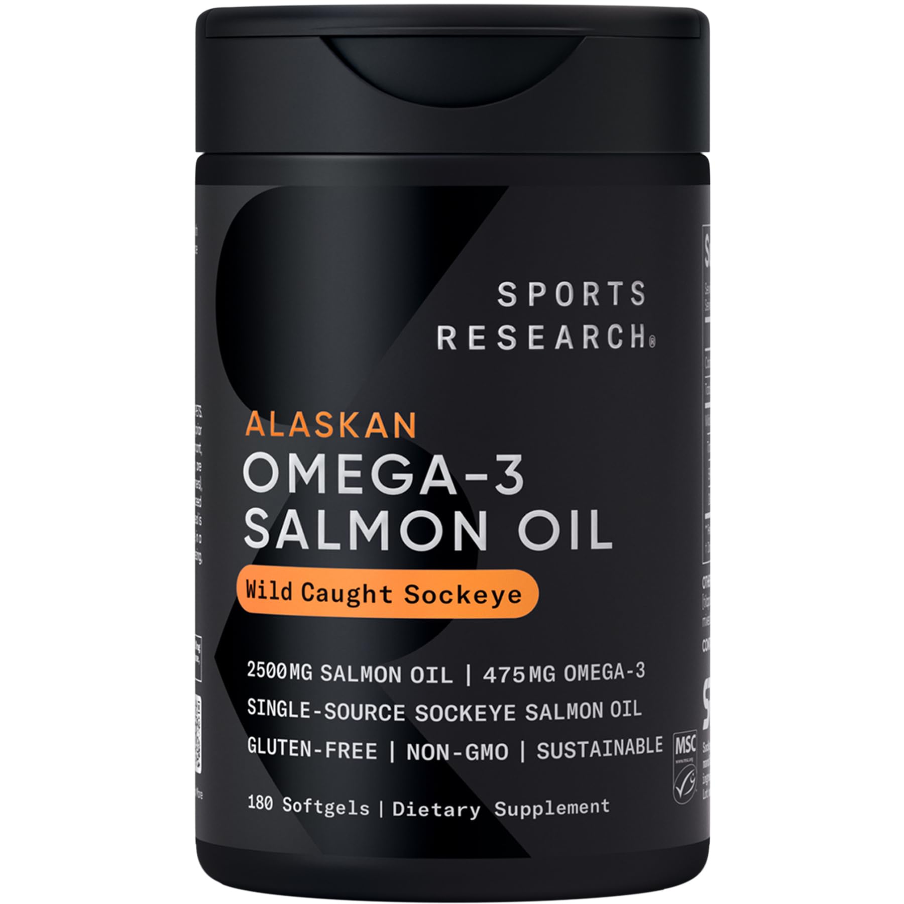 Sports Research Triple Strength Omega 3 Fish Oil - Burpless Fish Oil Supplement w/EPA & DHA Fatty Acids from Single-Source Wild Alaska Pollock - 1250 mg, 90 ct