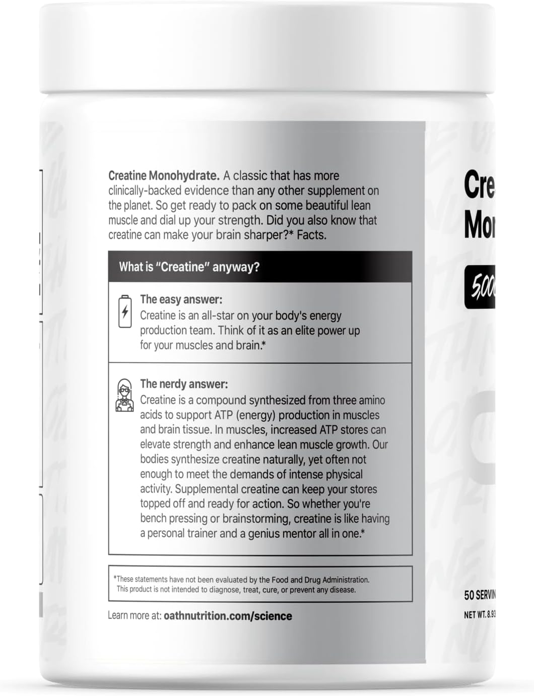Oath Nutrition Ultra Micronized Creatine Monohydrate Powder, Unflavored, Gluten Free, Non GMO, Creatine Powder for Women and Men, 5,000g per Serving, 50 Servings