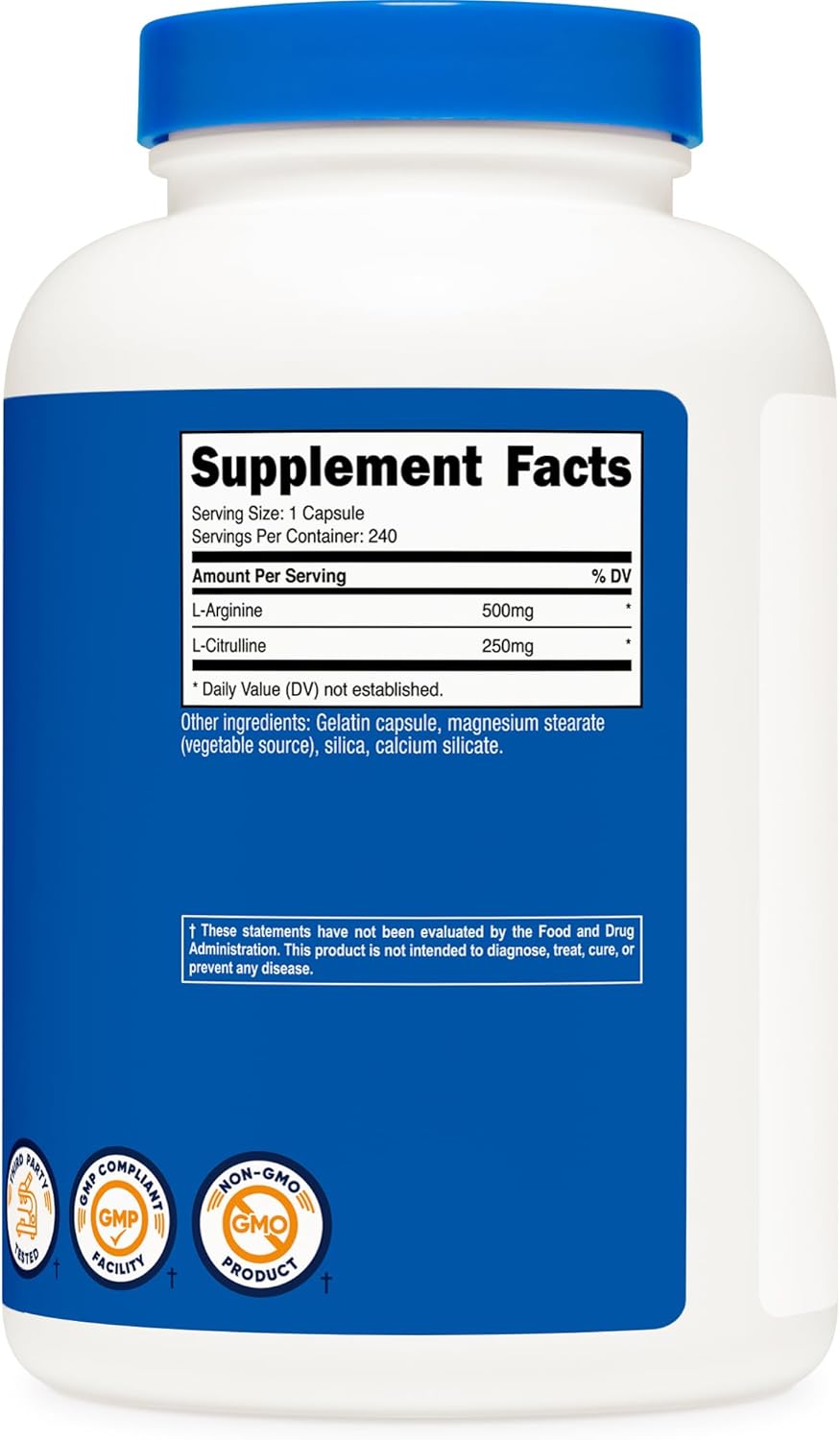 Nutricost L-Arginine L-Citrulline Complex 750mg, 240 Capsules - Non-GMO