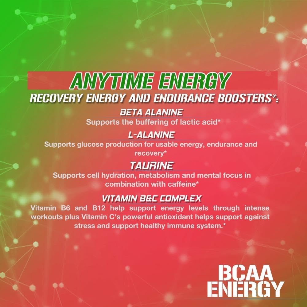 EVL BCAAs Amino Acids Powder - BCAA Energy Pre Workout Powder for Muscle Recovery Lean Growth and Endurance - Rehydrating Post Workout Recovery Drink with Natural Caffeine - Watermelon