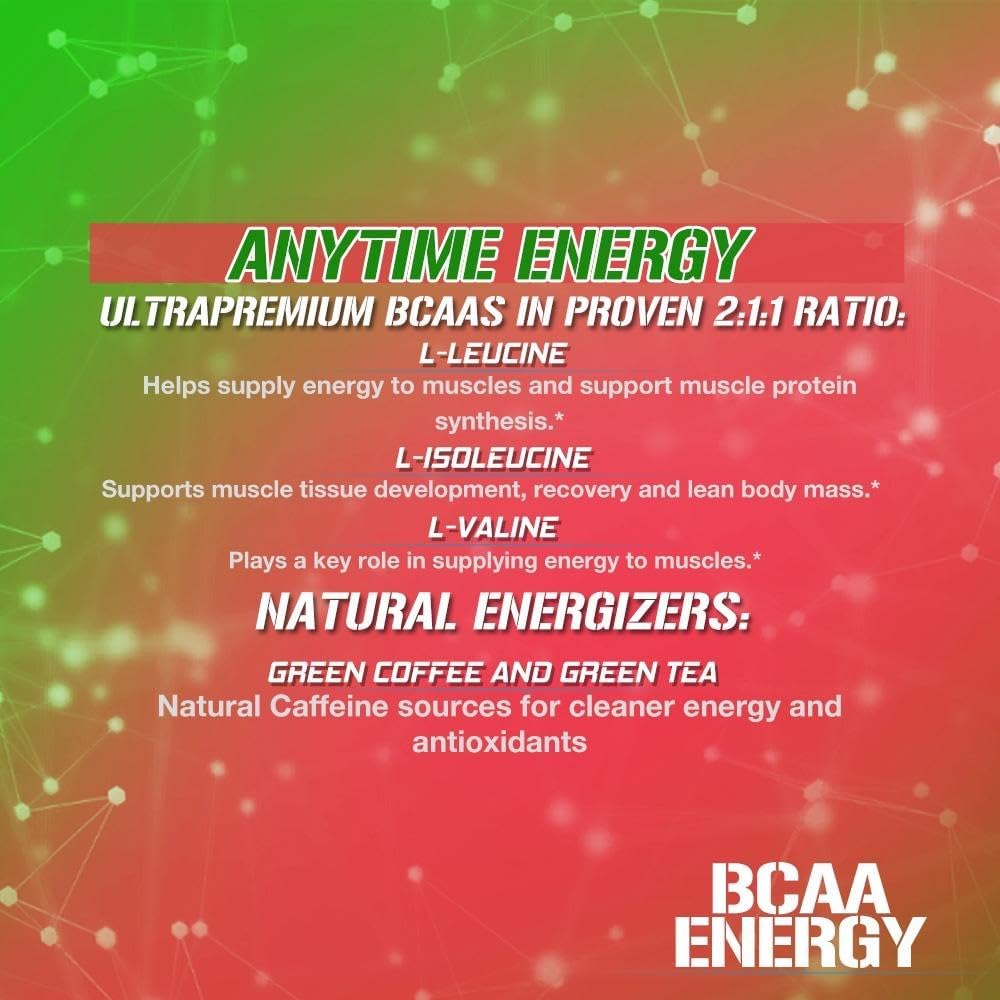 EVL BCAAs Amino Acids Powder - BCAA Energy Pre Workout Powder for Muscle Recovery Lean Growth and Endurance - Rehydrating Post Workout Recovery Drink with Natural Caffeine - Watermelon