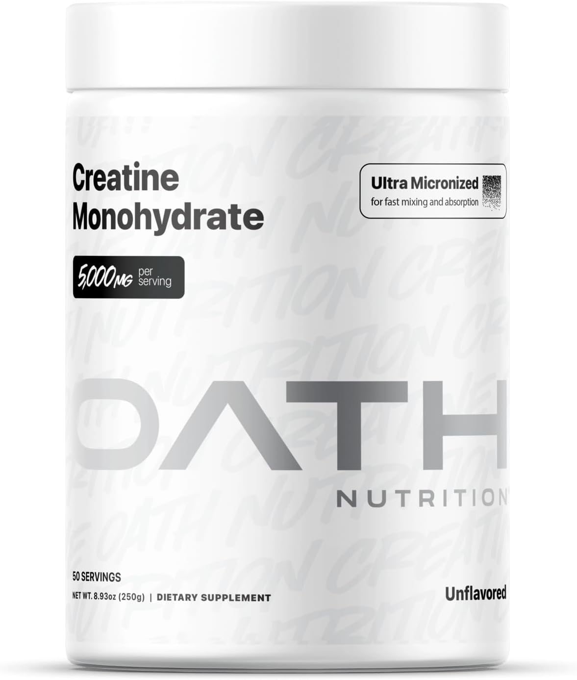 Oath Nutrition Ultra Micronized Creatine Monohydrate Powder, Unflavored, Gluten Free, Non GMO, Creatine Powder for Women and Men, 5,000g per Serving, 50 Servings