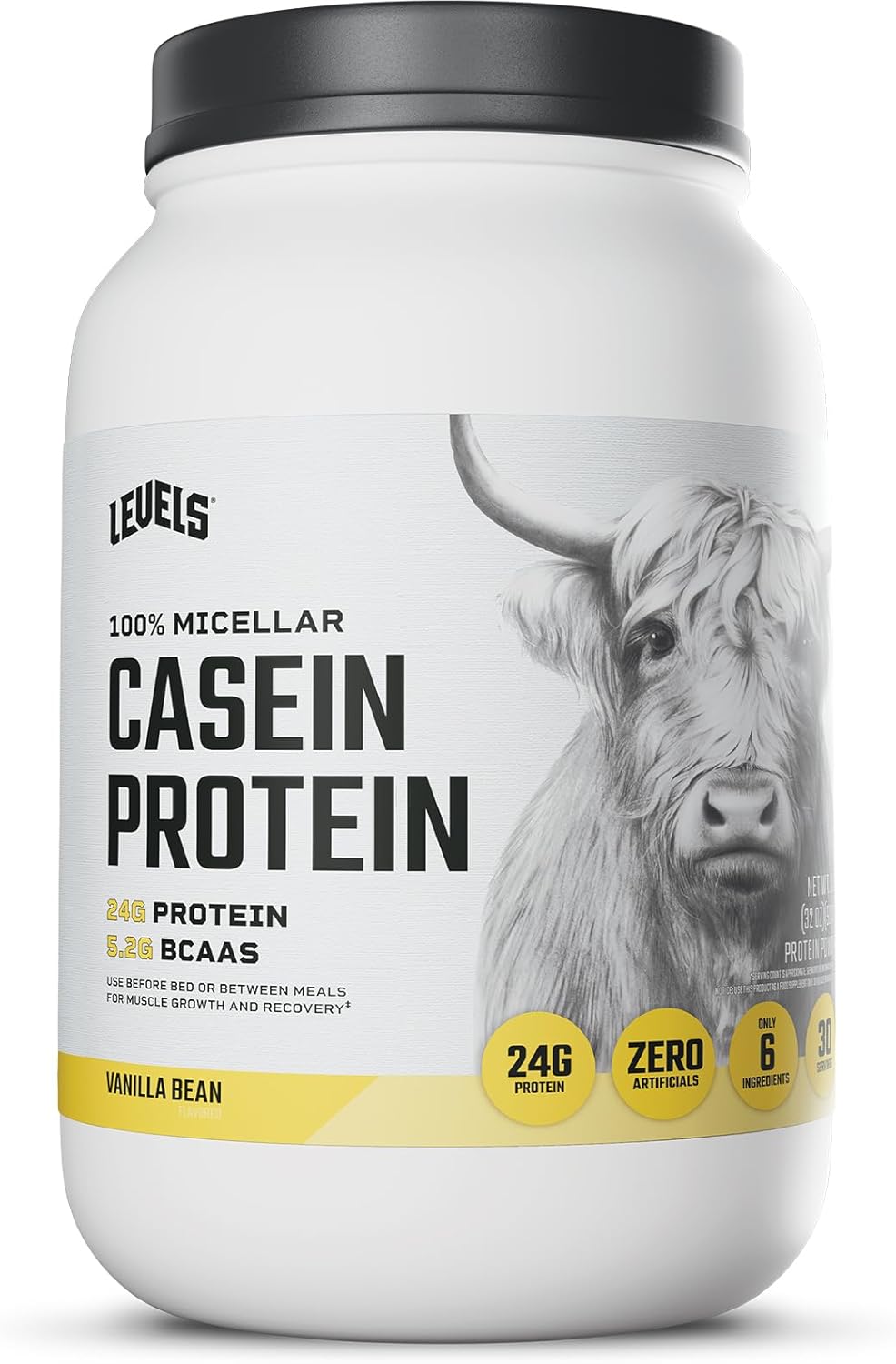 Levels 100% Micellar Casein Protein, Hormone Free, Vanilla Bean, 2LB