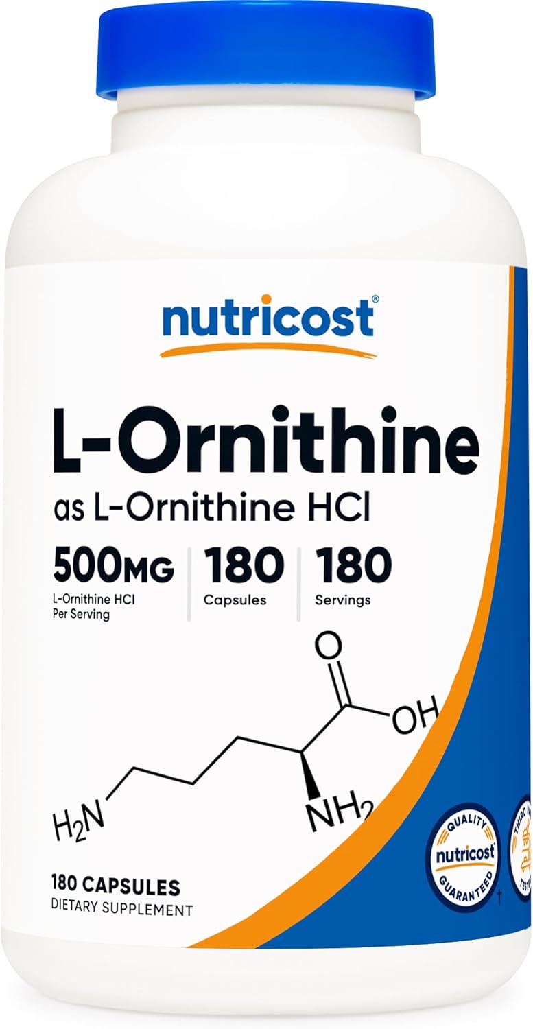 Nutricost L-Ornithine 500mg, 180 Capsules - Non-GMO and Gluten Free