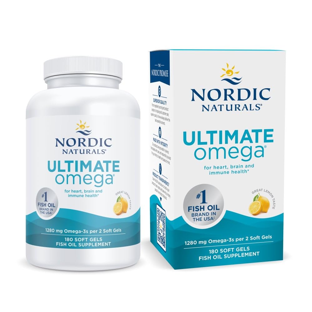 Nordic Naturals Ultimate Omega, Lemon Flavor - 90 Soft Gels - 1280 mg Omega-3 - High-Potency Omega-3 Fish Oil Supplement with EPA & DHA - Promotes Brain & Heart Health - Non-GMO - 45 Servings