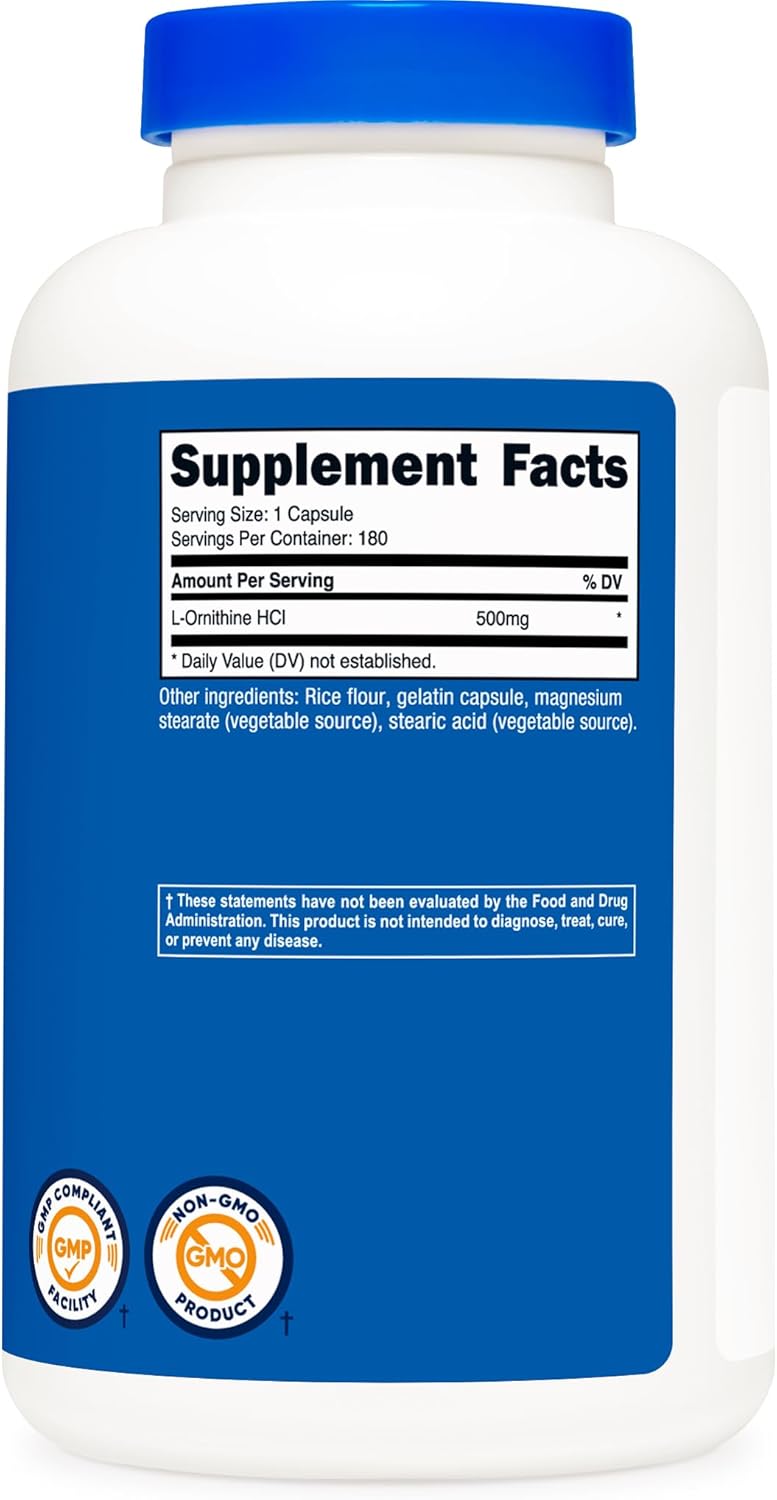 Nutricost L-Ornithine 500mg, 180 Capsules - Non-GMO and Gluten Free