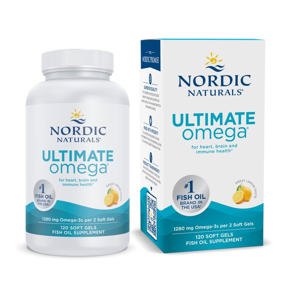 Nordic Naturals Ultimate Omega, Lemon Flavor - 90 Soft Gels - 1280 mg Omega-3 - High-Potency Omega-3 Fish Oil Supplement with EPA & DHA - Promotes Brain & Heart Health - Non-GMO - 45 Servings