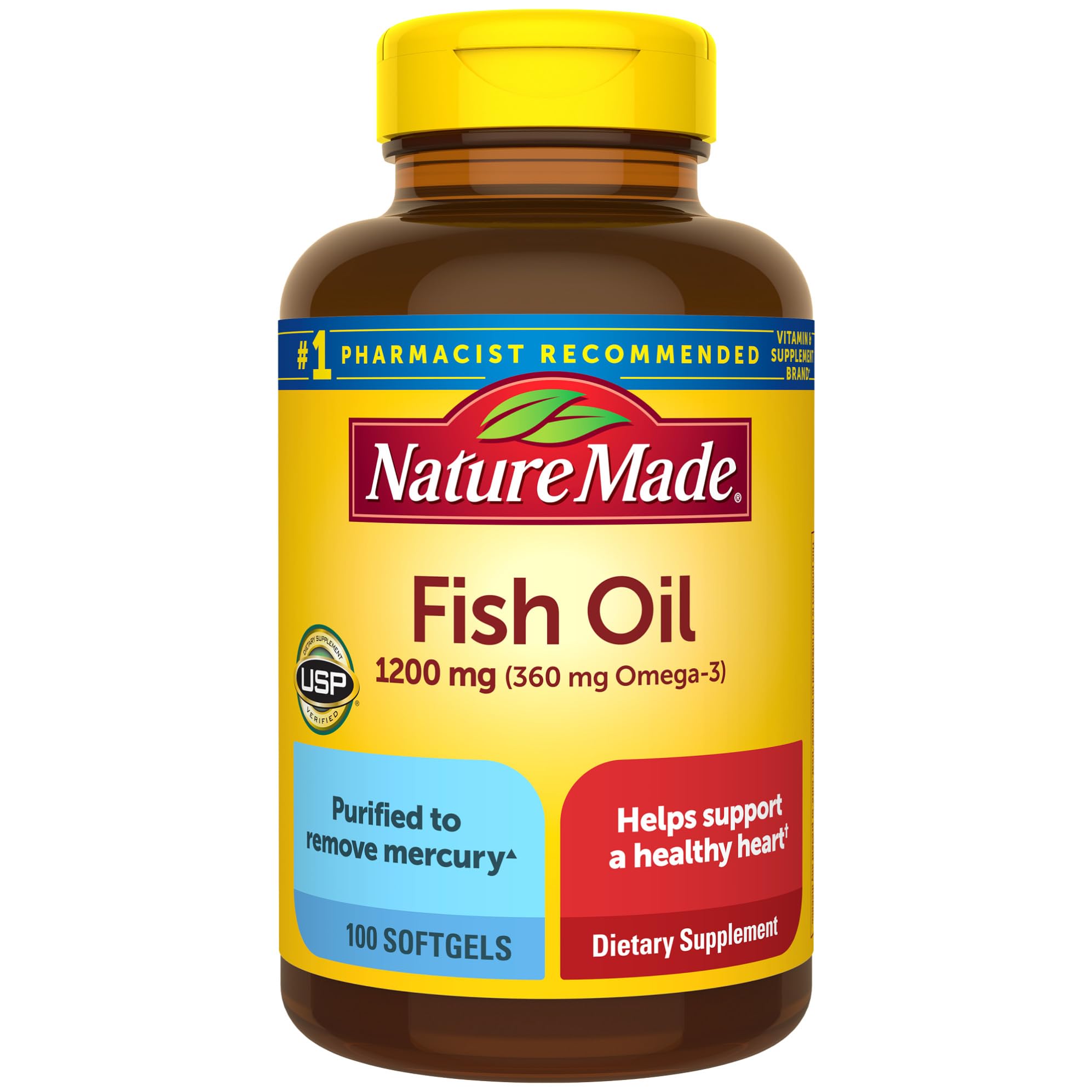 Nature Made Fish Oil Omega 3 Supplements, 1200 mg Softgels, Omega 3 Fish Oil for Healthy Heart Support, 230 Softgels, 115 Day Supply