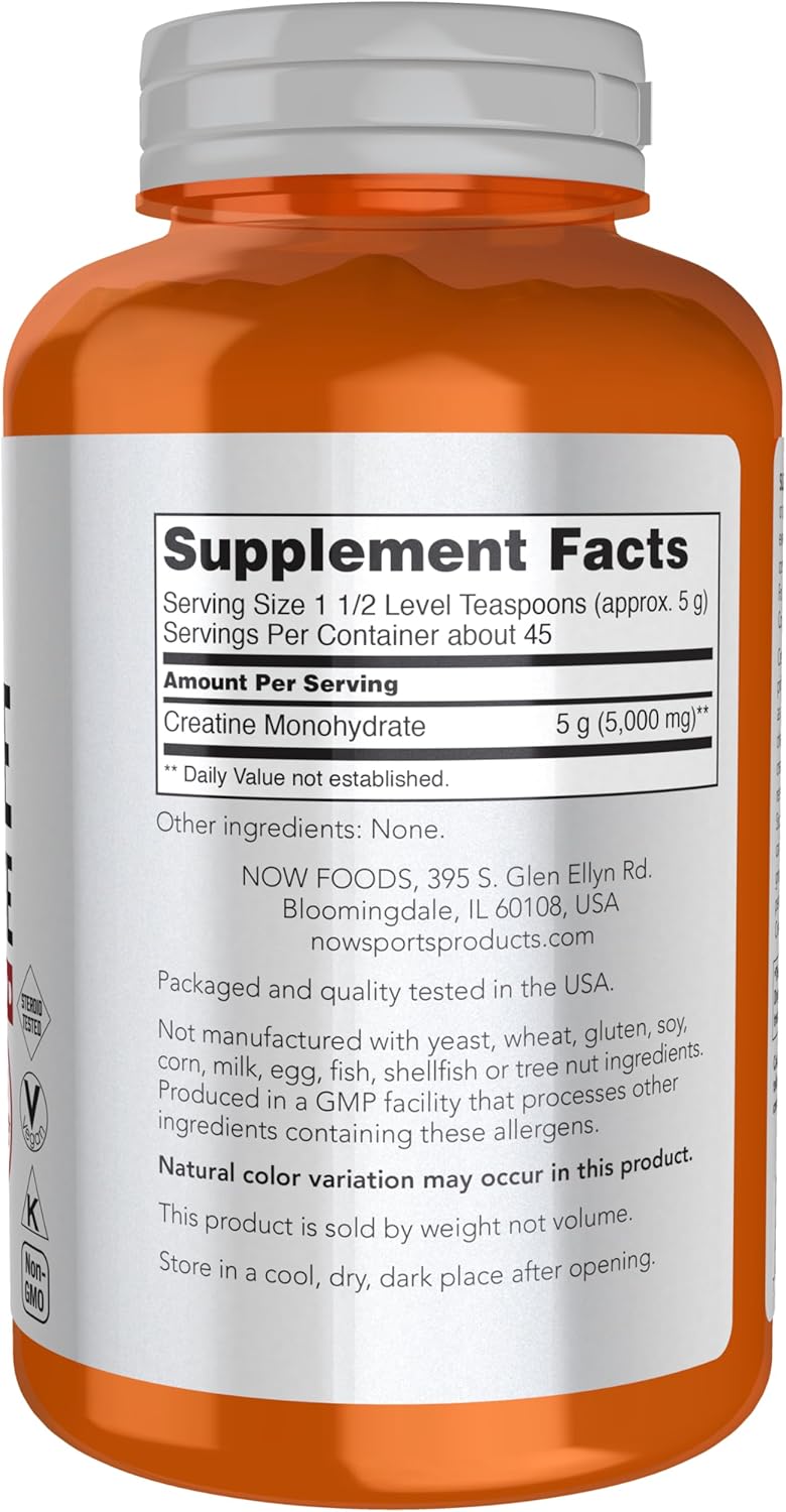 NOW Foods Sports Nutrition, Creatine Monohydrate Powder, Mass Building*/Energy Production*, 8-Ounce