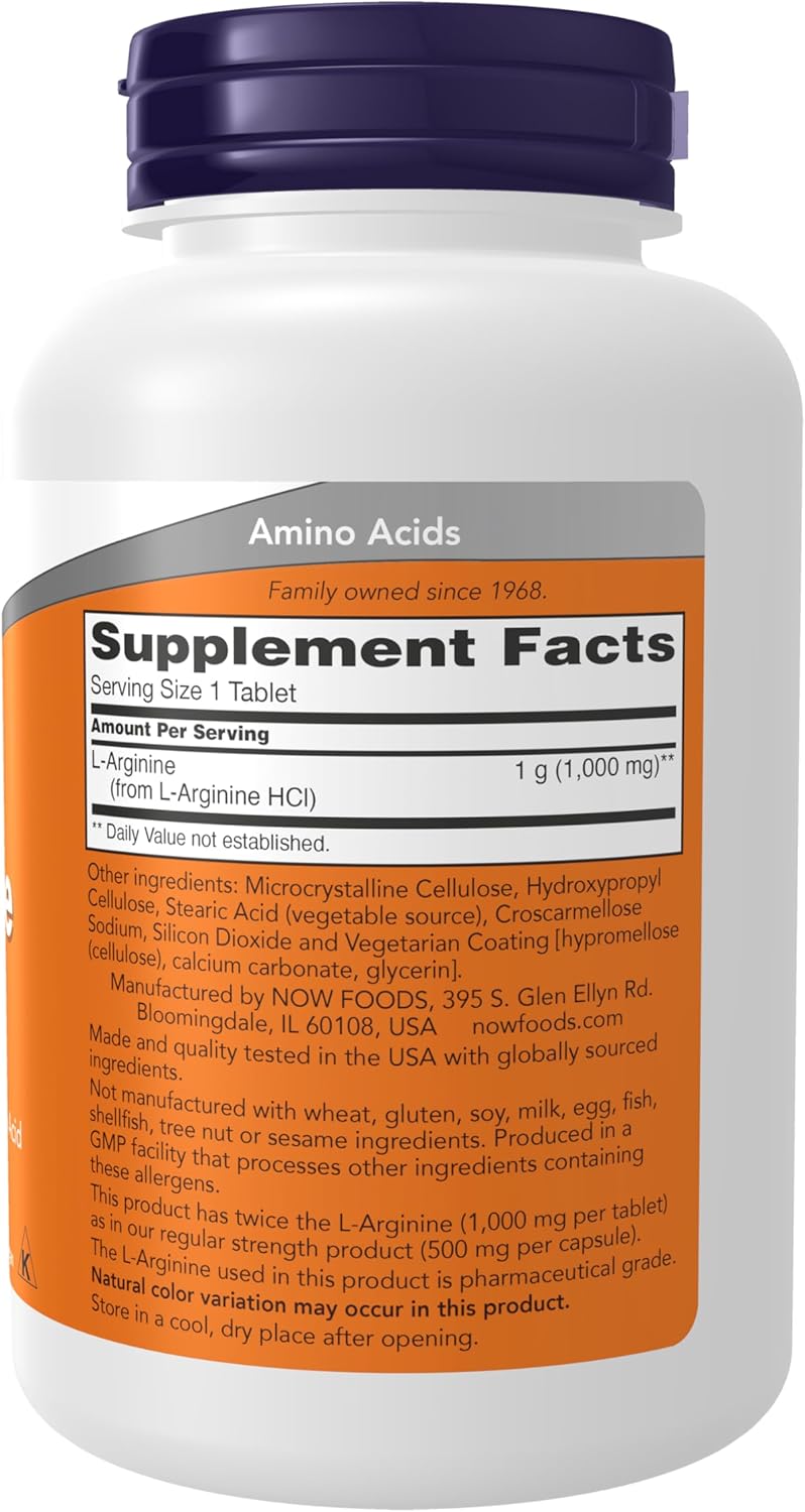 NOW Foods Supplements, L-Arginine 1,000 mg, Nitric Oxide Precursor*, Amino Acid, 120 Tablets