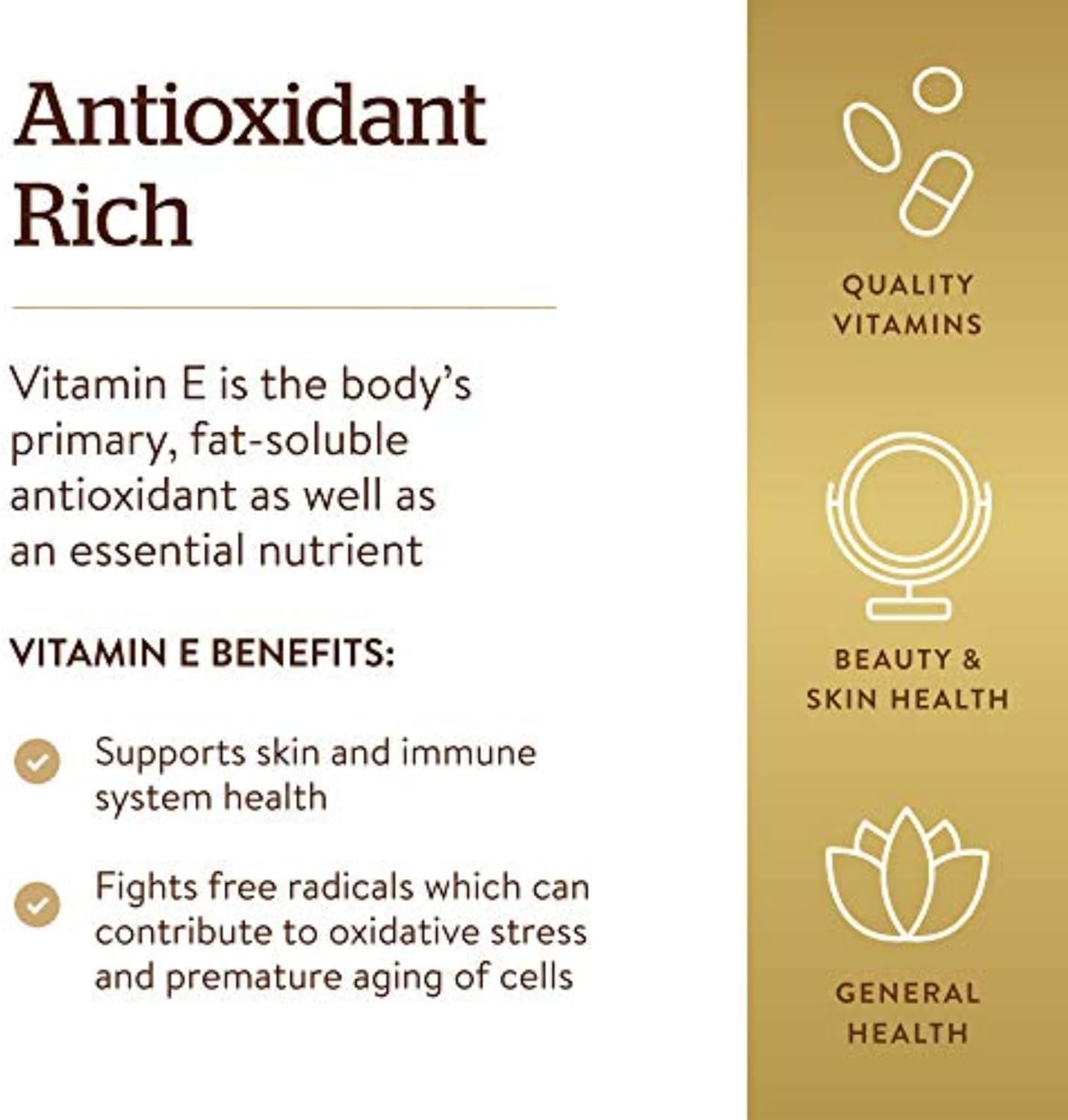 Solgar Vitamin E 268 MG (400 IU) (d-Alpha Tocopherol & Mixed Tocopherols), 100 Softgels - Supports Immune System & Skin Nutrition - Natural Antioxidant - Gluten Free, Dairy Free - 100 Servings