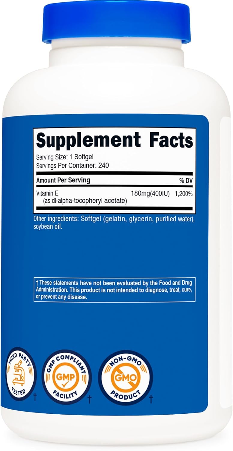 Nutricost Vitamin E 400 IU, 240 Softgel Capsules - Gluten Free, Non-GMO