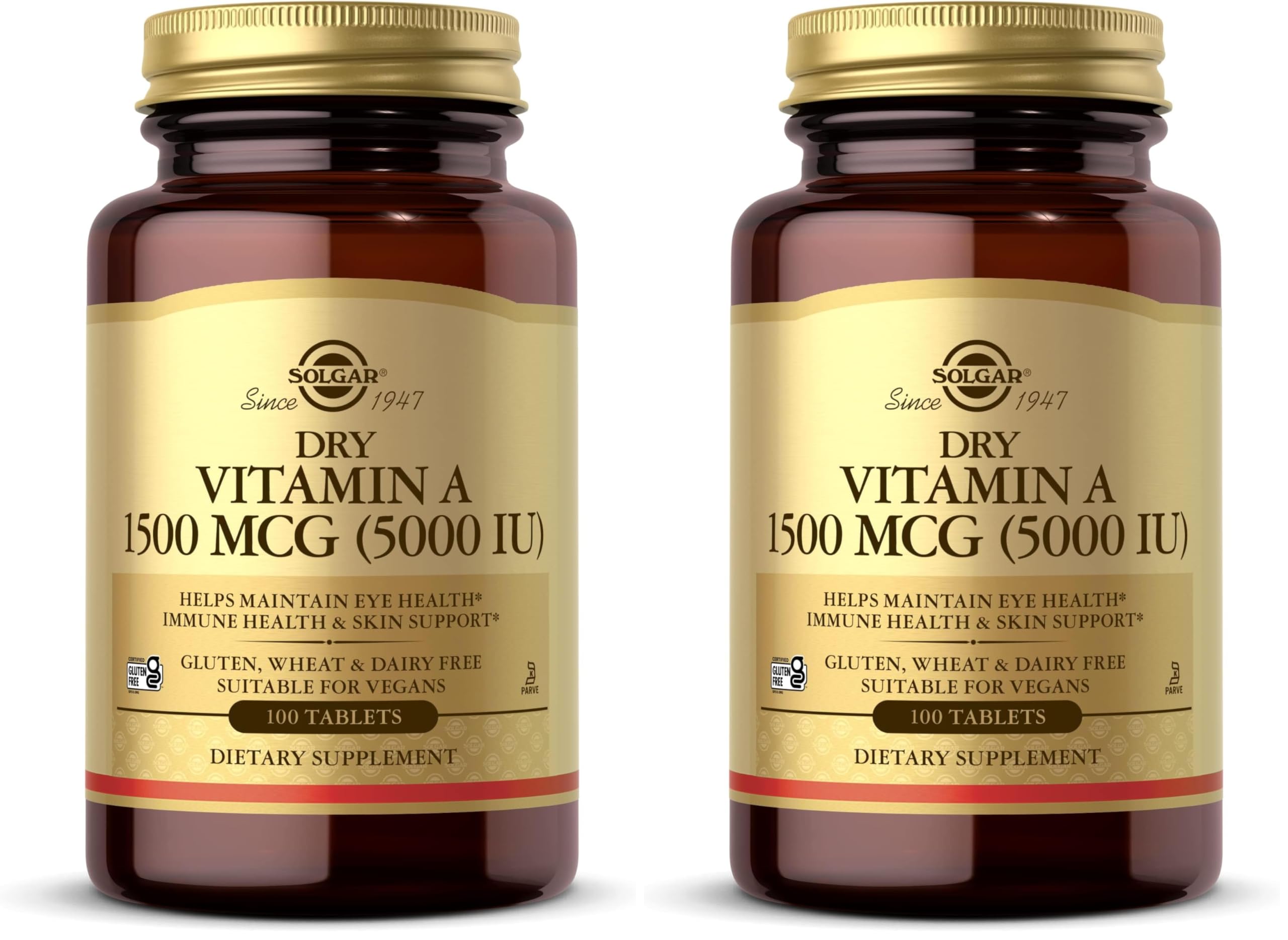 Solgar Dry Vitamin A 1500 mcg (5000 IU), 100 Tablets - Supports Healthy Eyes, Skin & Immune System - Non-GMO, Vegan, Gluten Free, Dairy Free, Kosher - 100 Servings