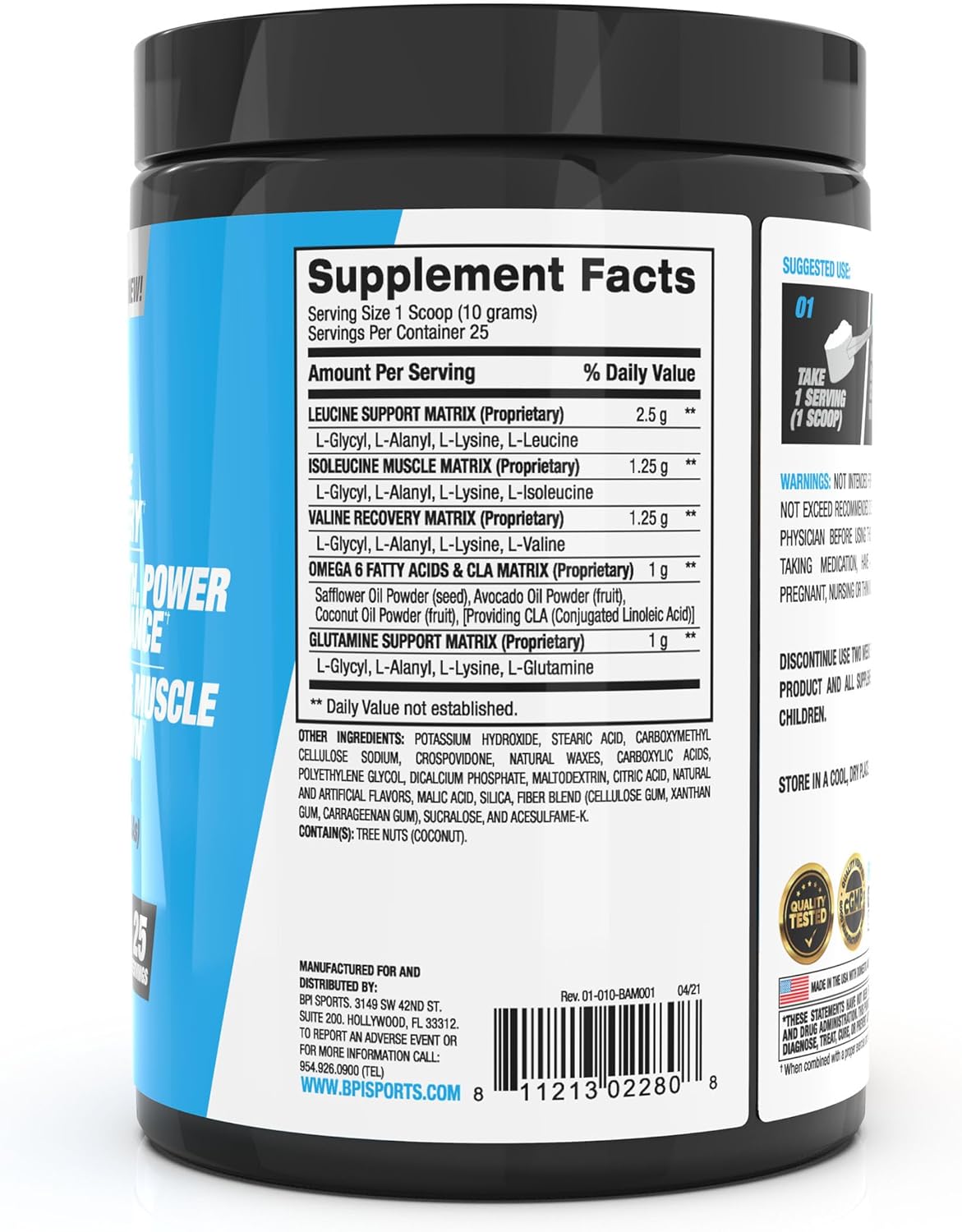 BPI Sports Best Aminos - BCAA Powder Post Workout & Glutamine Recovery Drink with Branched Chain Amino Acids for Hydration & Recovery, for Men & Women - Fruit Punch - 25 Servings