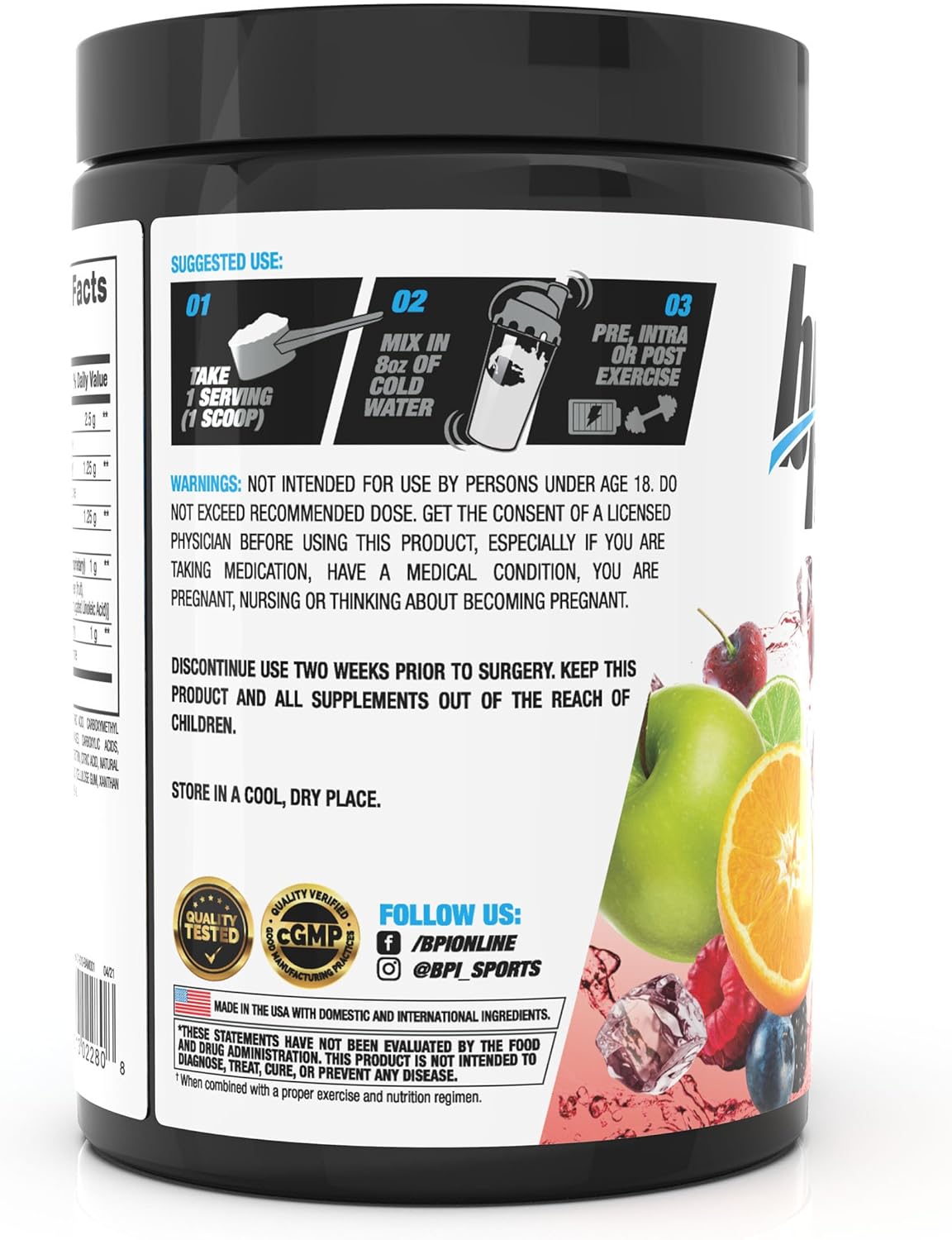 BPI Sports Best Aminos - BCAA Powder Post Workout & Glutamine Recovery Drink with Branched Chain Amino Acids for Hydration & Recovery, for Men & Women - Fruit Punch - 25 Servings