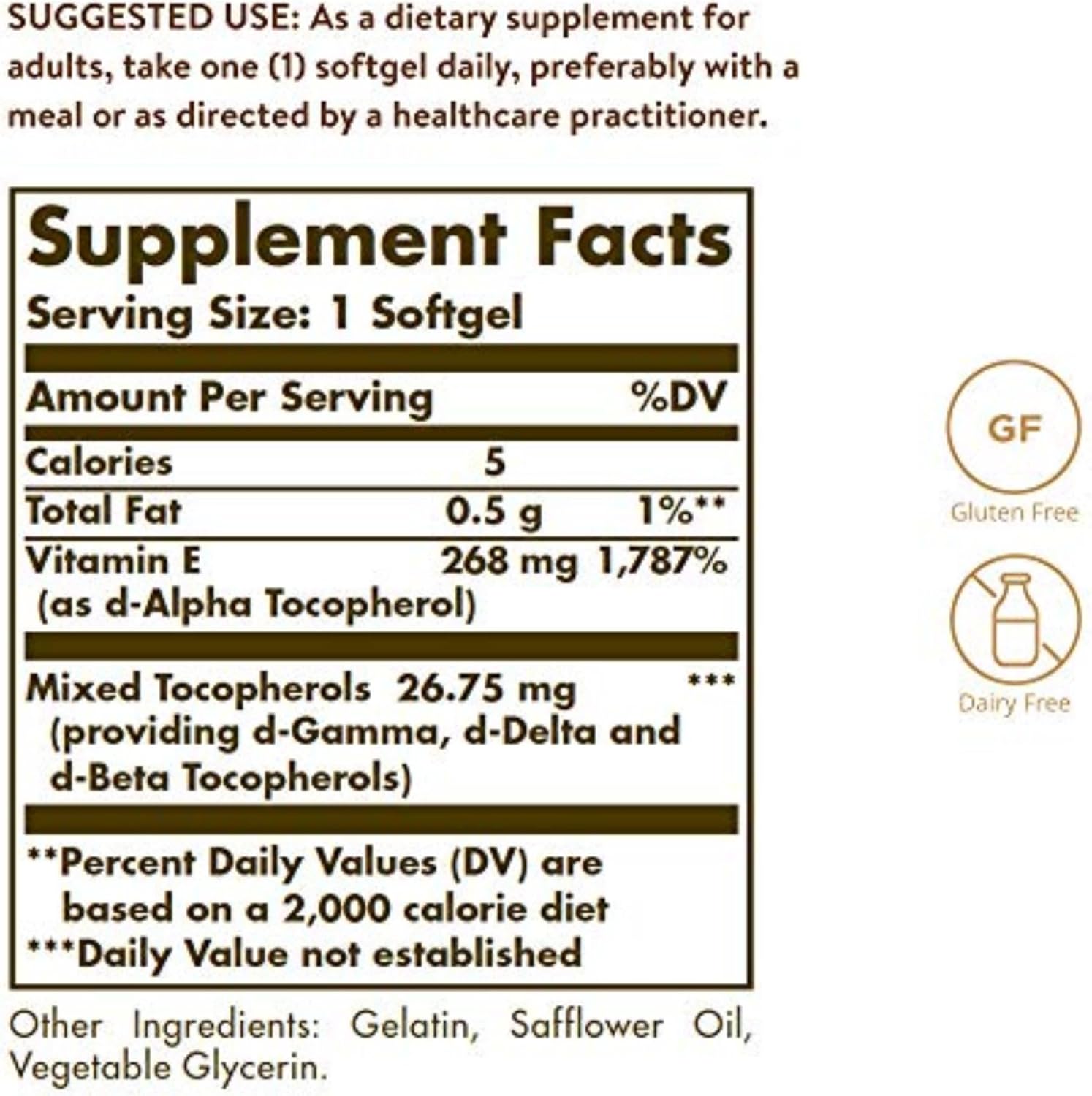 Solgar Vitamin E 268 MG (400 IU) (d-Alpha Tocopherol & Mixed Tocopherols), 100 Softgels - Supports Immune System & Skin Nutrition - Natural Antioxidant - Gluten Free, Dairy Free - 100 Servings