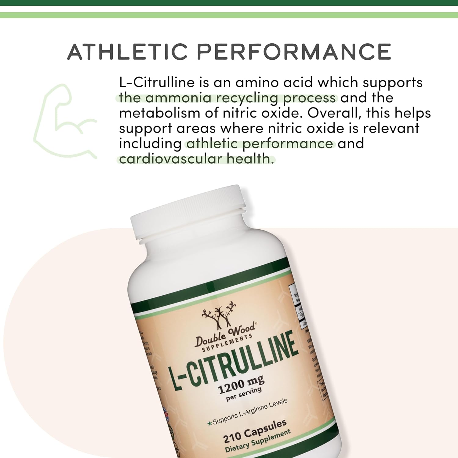 L Citrulline Capsules 1,200mg Per Serving, 210 Count (L-Citrulline Increases Levels of L-Arginine, Acts as a Nitric Oxide Booster) Muscle Recovery Supplement to Improve Muscle Pump by Double Wood