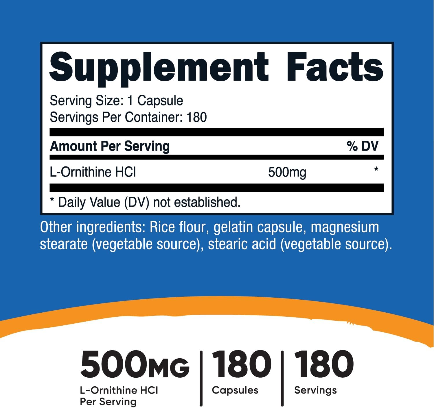 Nutricost L-Ornithine 500mg, 180 Capsules - Non-GMO and Gluten Free