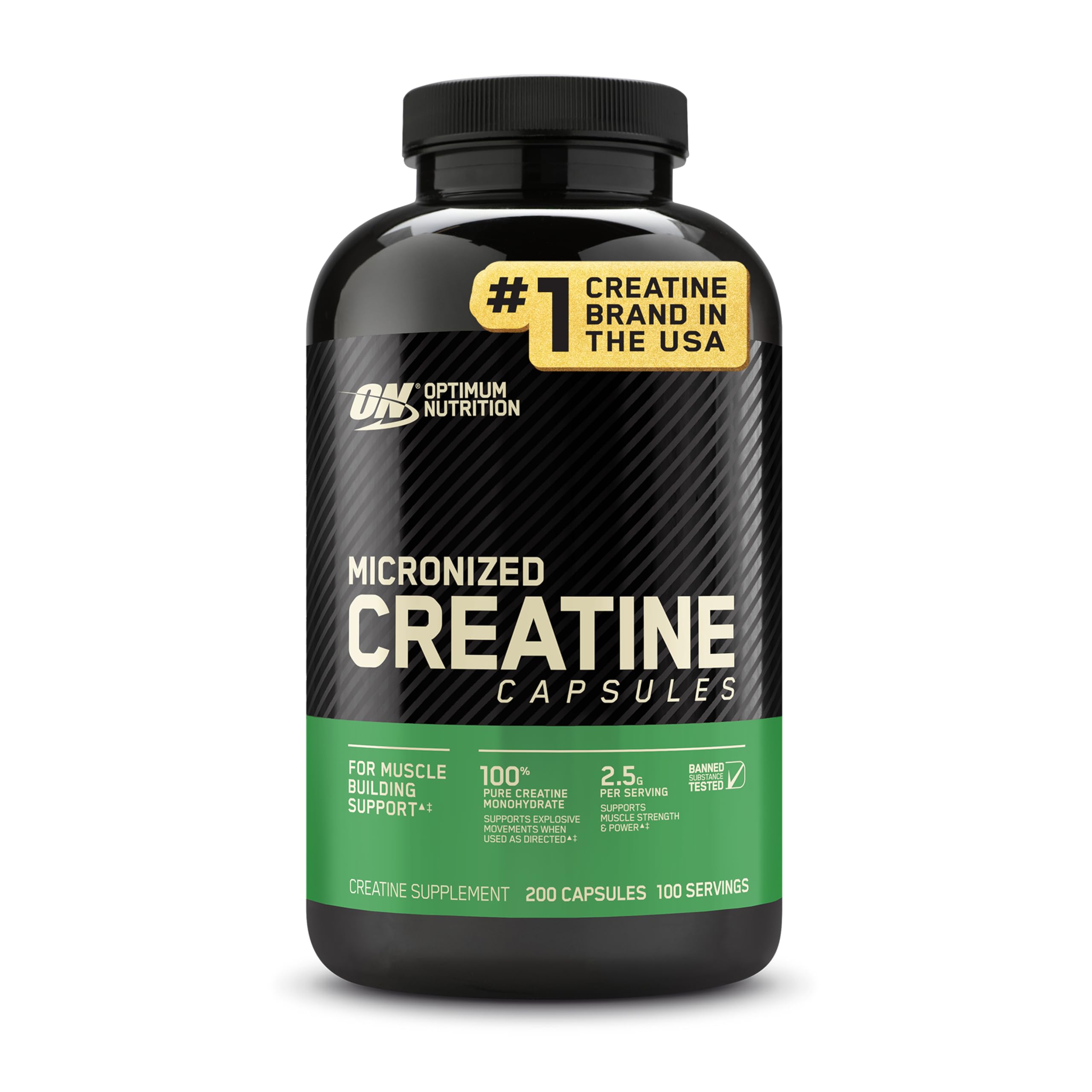 Optimum Nutrition Micronized Creatine Monohydrate Capsules, Keto Friendly, 2500mg, 100 Capsules