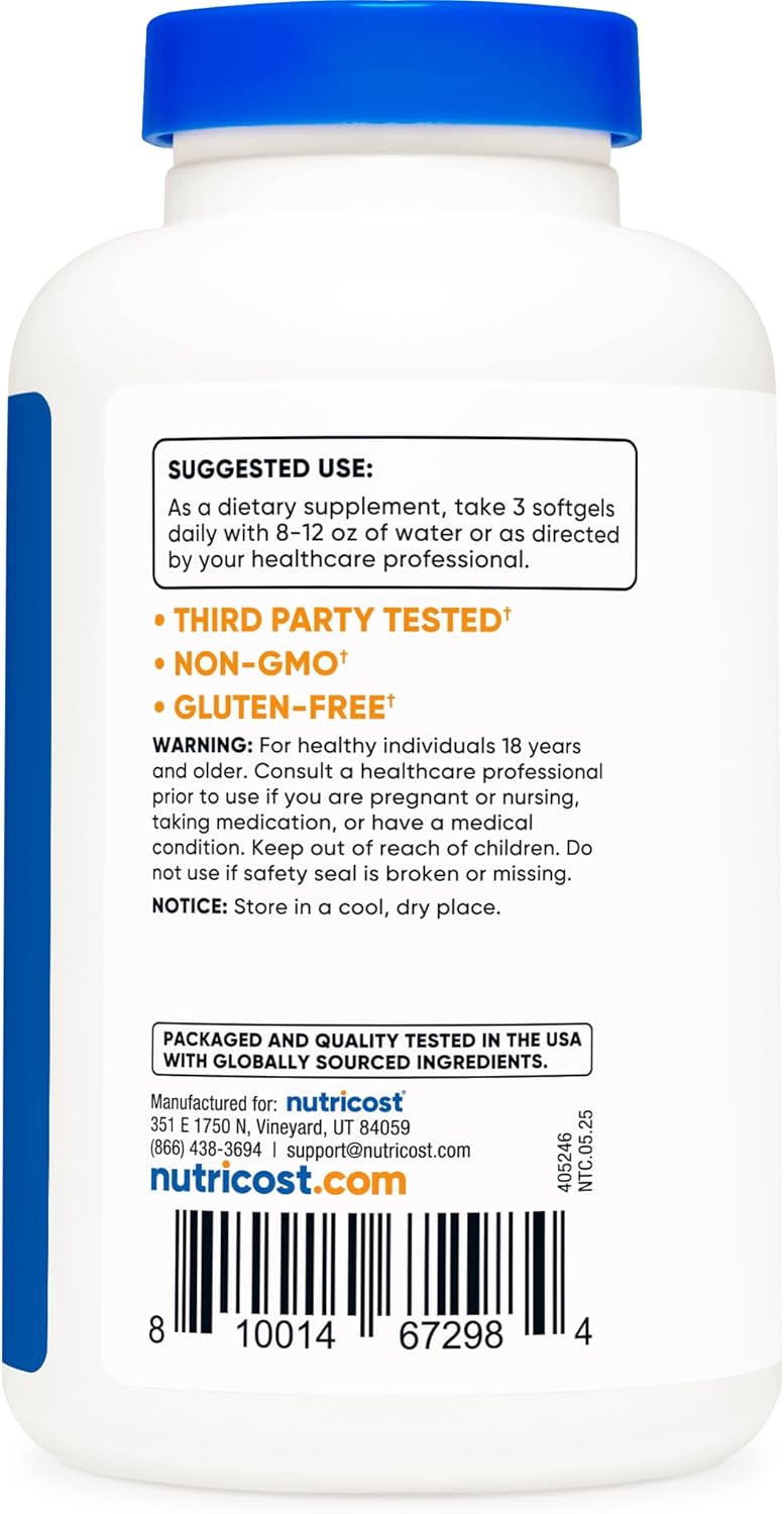 Nutricost Omega 3 Fish Oil - 2500MG, 120 Softgels (40 Serv) - Fish Oil, Wild Caught! 1200mg EPA 850mg DHA - Non-GMO, Gluten Free