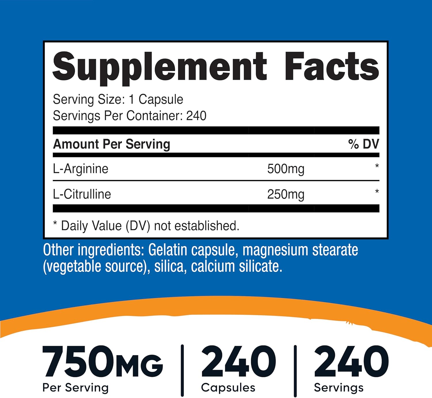 Nutricost L-Arginine L-Citrulline Complex 750mg, 240 Capsules - Non-GMO