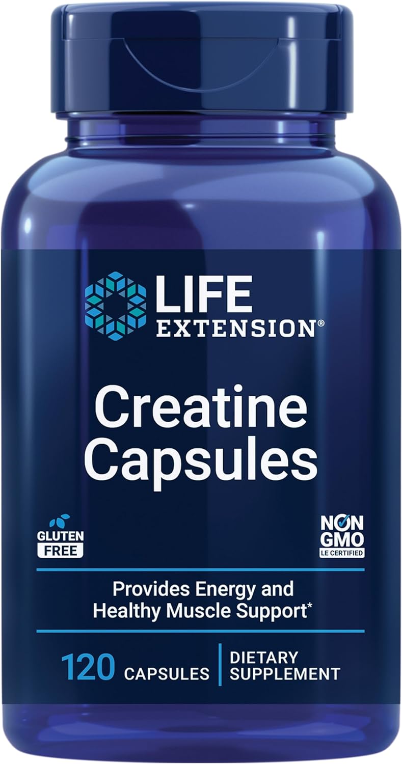 Life Extension Creatine Capsules – Creatine Monohydrate – Promotes Strength, Lean Muscle, Healthy Endurance – Non-GMO, Gluten-Free – 120 Capsules