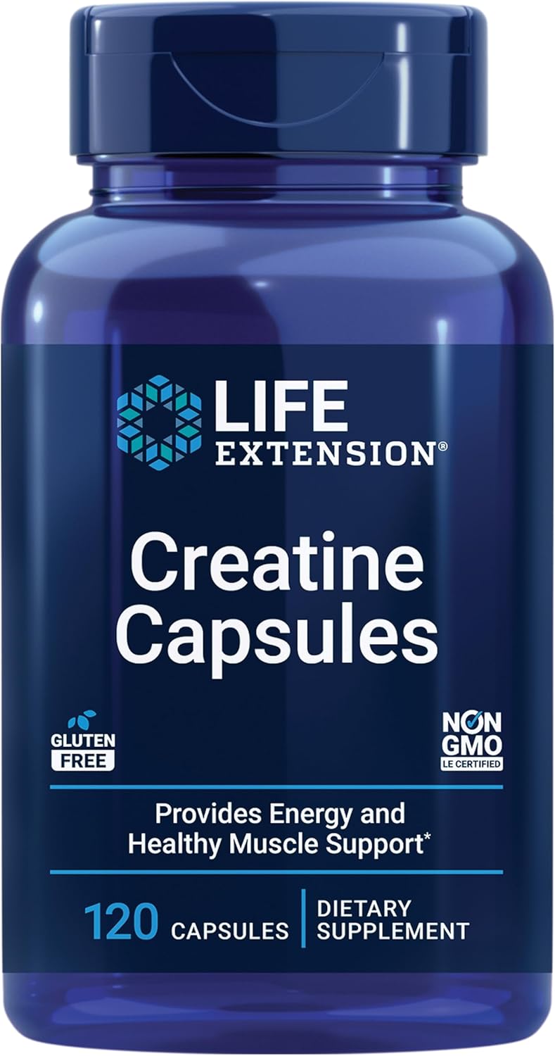 Life Extension Creatine Capsules – Creatine Monohydrate – Promotes Strength, Lean Muscle, Healthy Endurance – Non-GMO, Gluten-Free – 120 Capsules
