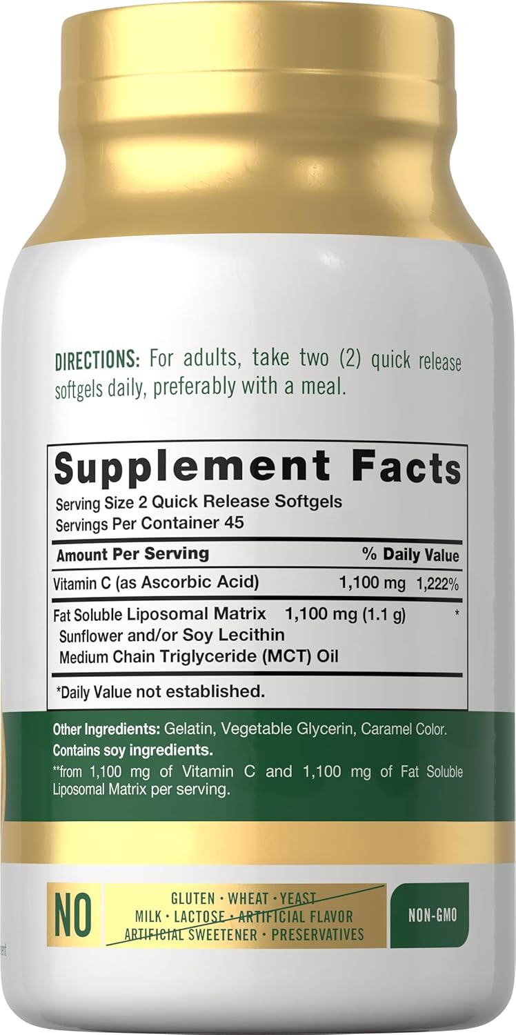 Carlyle Liposomal Vitamin C | 2200mg | 90 Softgel Capsules | High Potency Complex Supplement | Non-GMO, Gluten Free Packaging May Vary