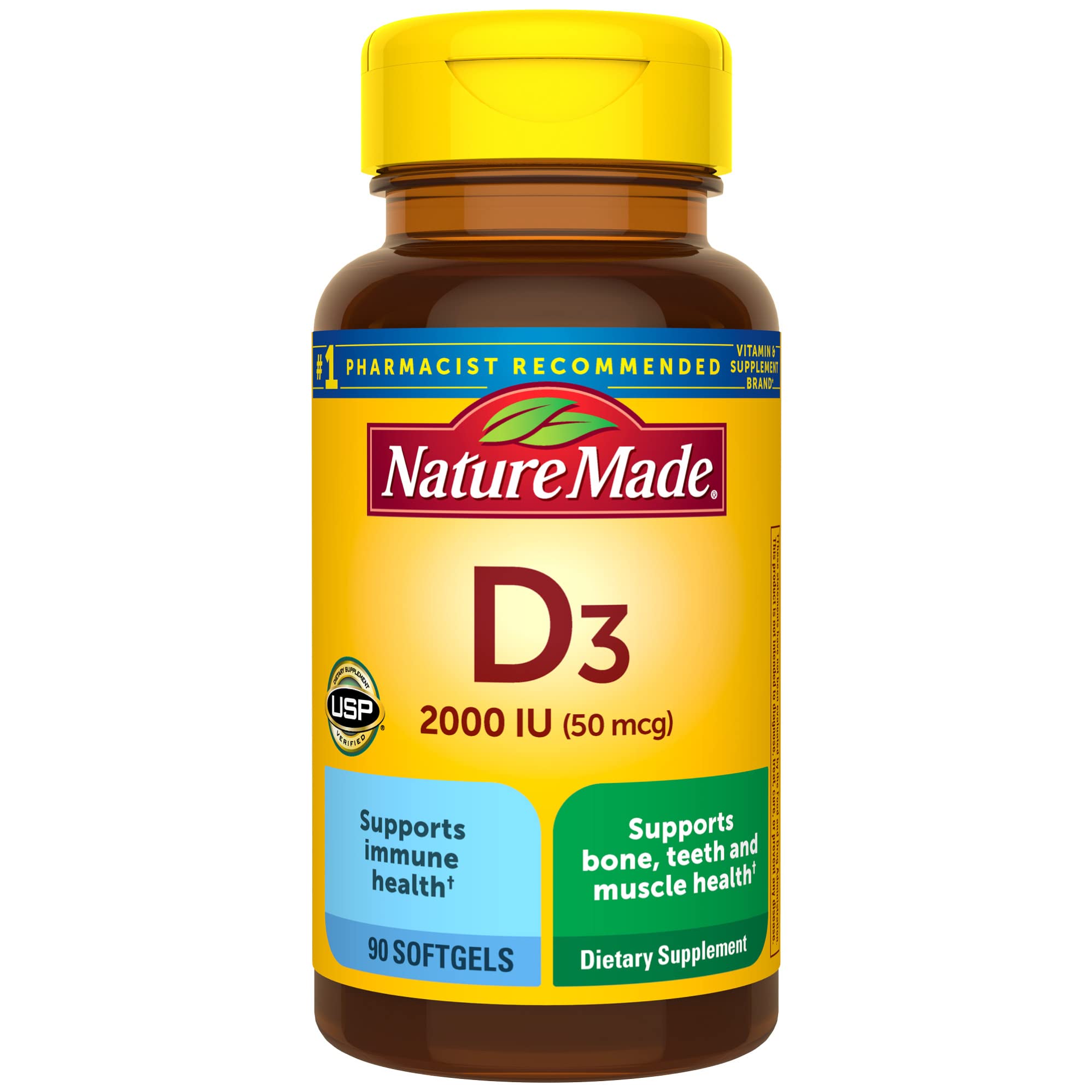 Nature Made Vitamin D3 2000 IU (50 mcg), Vitamin D Supplement for Bone, Teeth, Muscle and Immune Health Support, 250 Softgels, 250 Day Supply