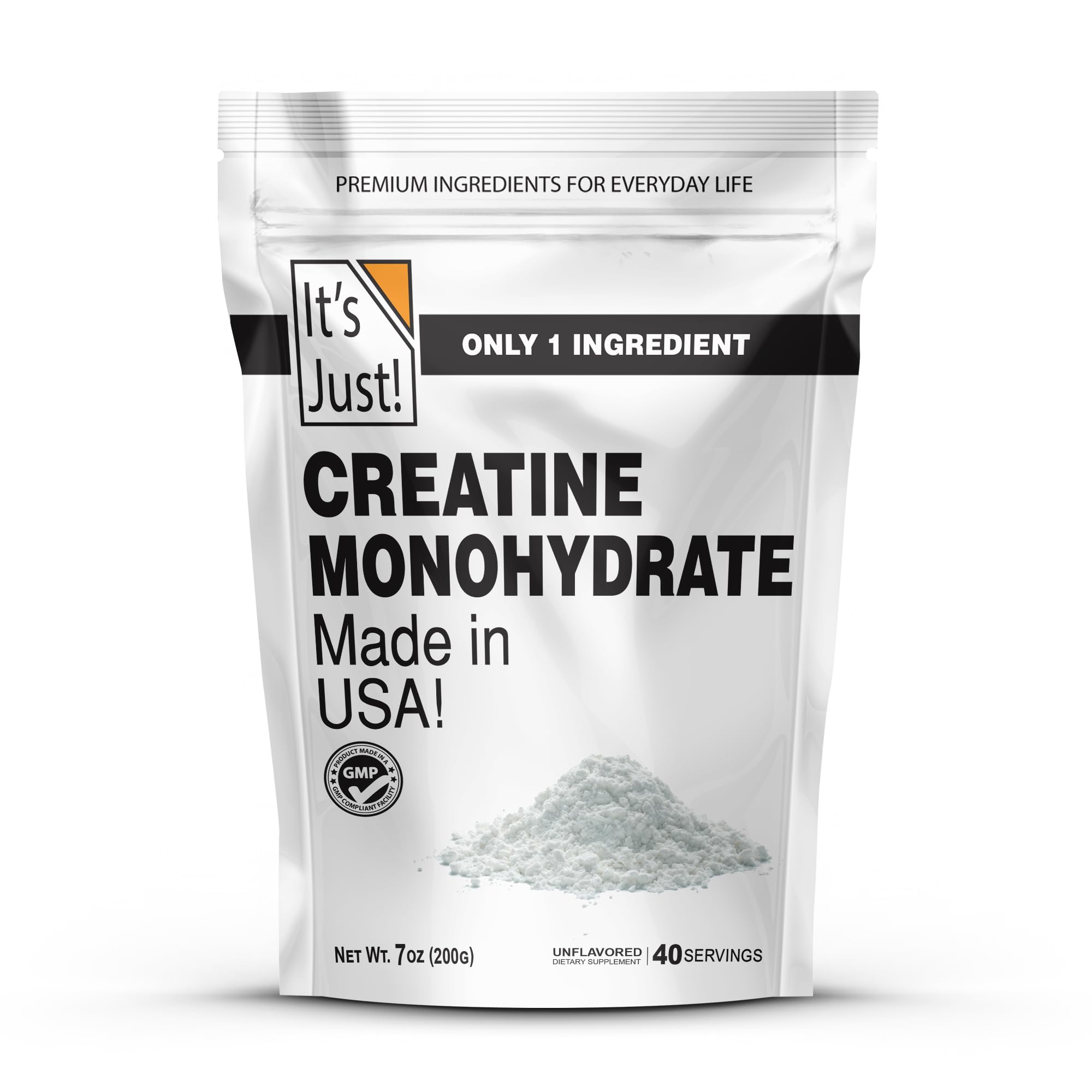 It's Just! - Creatine Monohydrate Powder, Pure Creatine Powder, Made in USA, 3rd Party Lab Tested, 5g Per Serving, Scoop Included, No Fillers, No Added Flavor (Unflavored, 500g / 100 Servings)