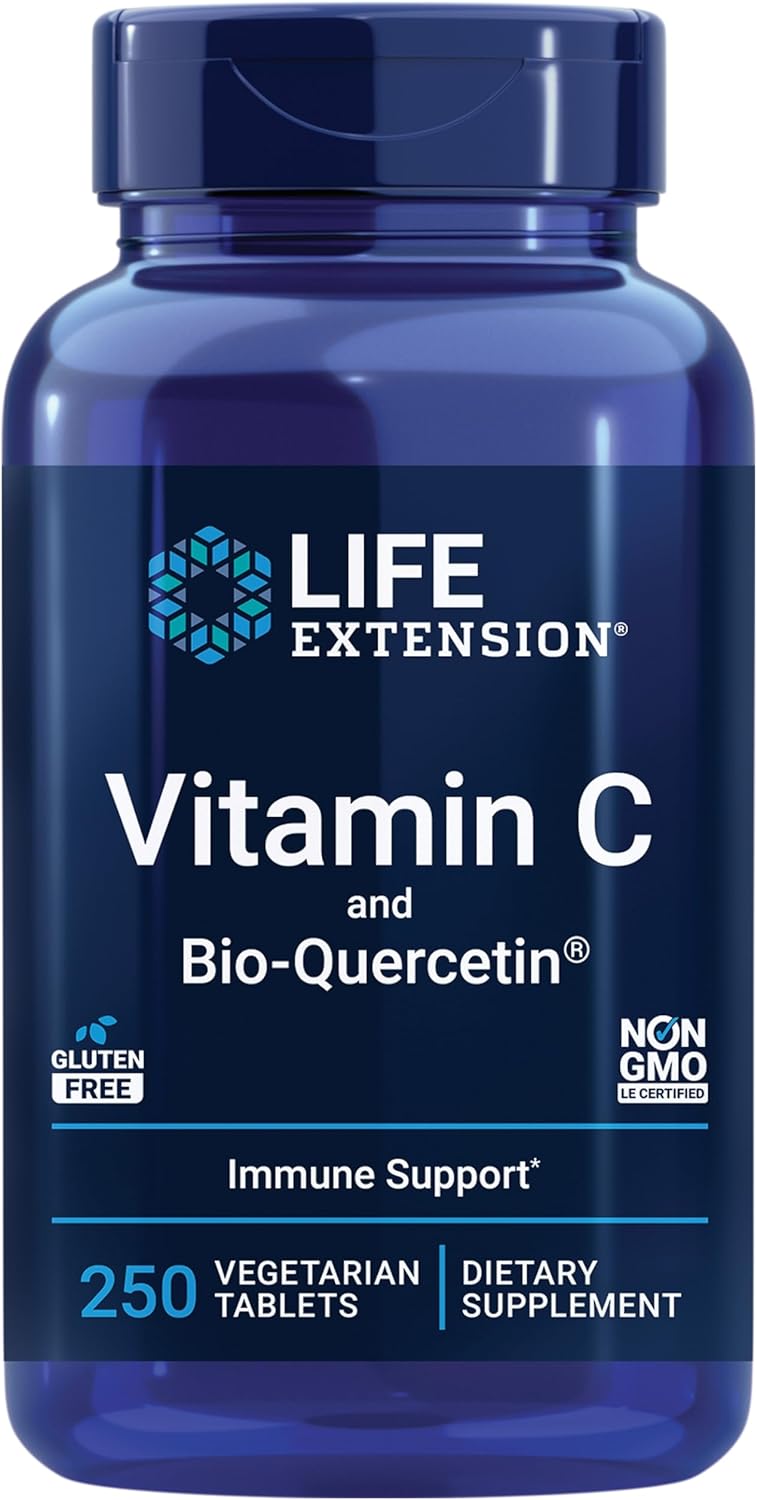 Life Extension Vitamin C and Bio-Quercetin®, Cardiovascular Health Supplement, Immune Support, Highly absorbable, quercetin, Vitamin C, Gluten Free, Non-GMO, Vegetarian, 250 Tablets