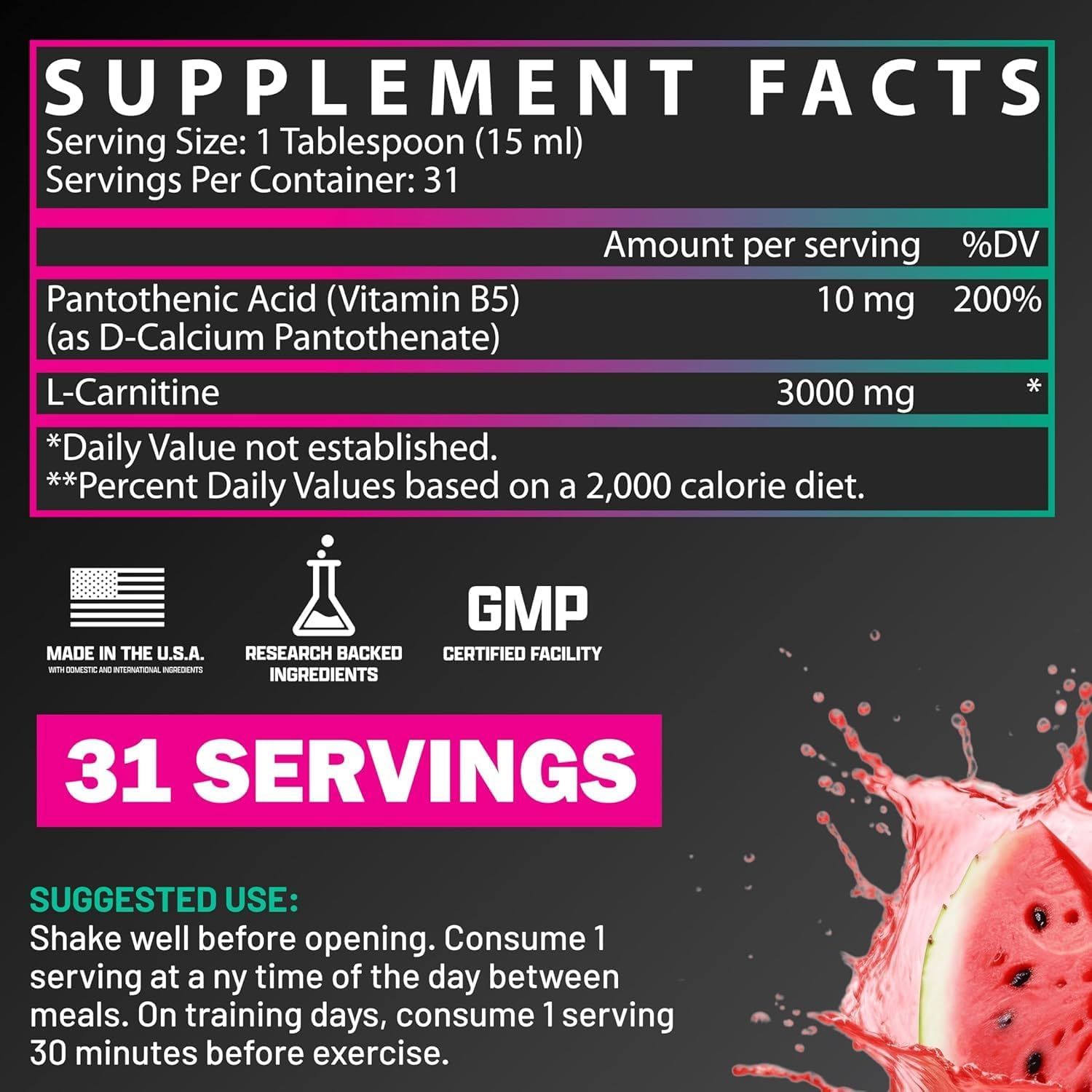 Nutrex Research Liquid Carnitine 3000 | (Strawberry Watermelon) | Premium L Carnitine Liquid, Stimulant Free 31 Servings