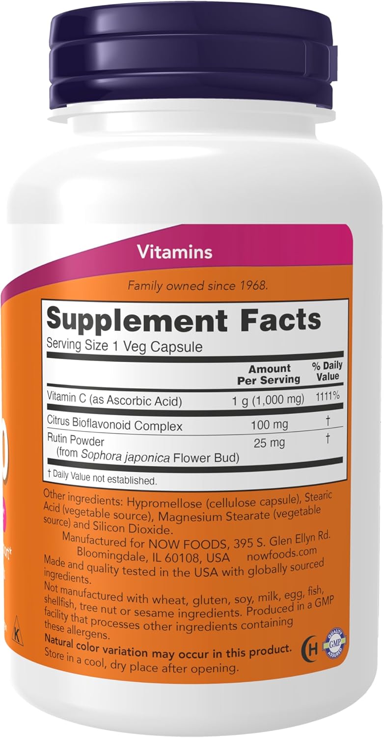 NOW Foods Supplements, Vitamin C-1,000 with 100 mg of Bioflavonoids, Antioxidant protection*, 100 Veg Capsules