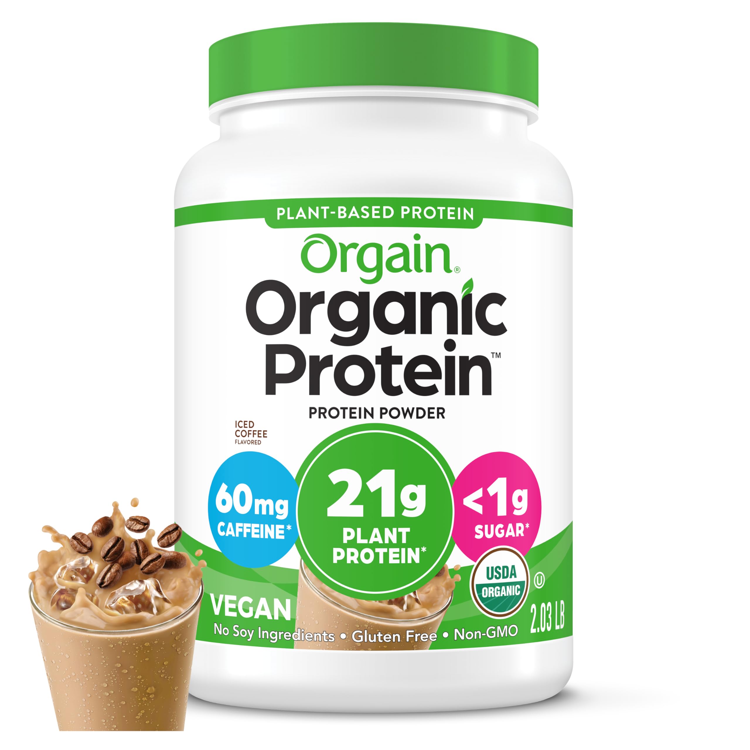 Orgain Organic Vegan Protein Powder, Creamy Chocolate Fudge - 21g Plant Protein, 6g Prebiotic Fiber, Low Net Carb, No Lactose Ingredients, No Added Sugar, Non-GMO, For Shakes & Smoothies, 2.03 lb