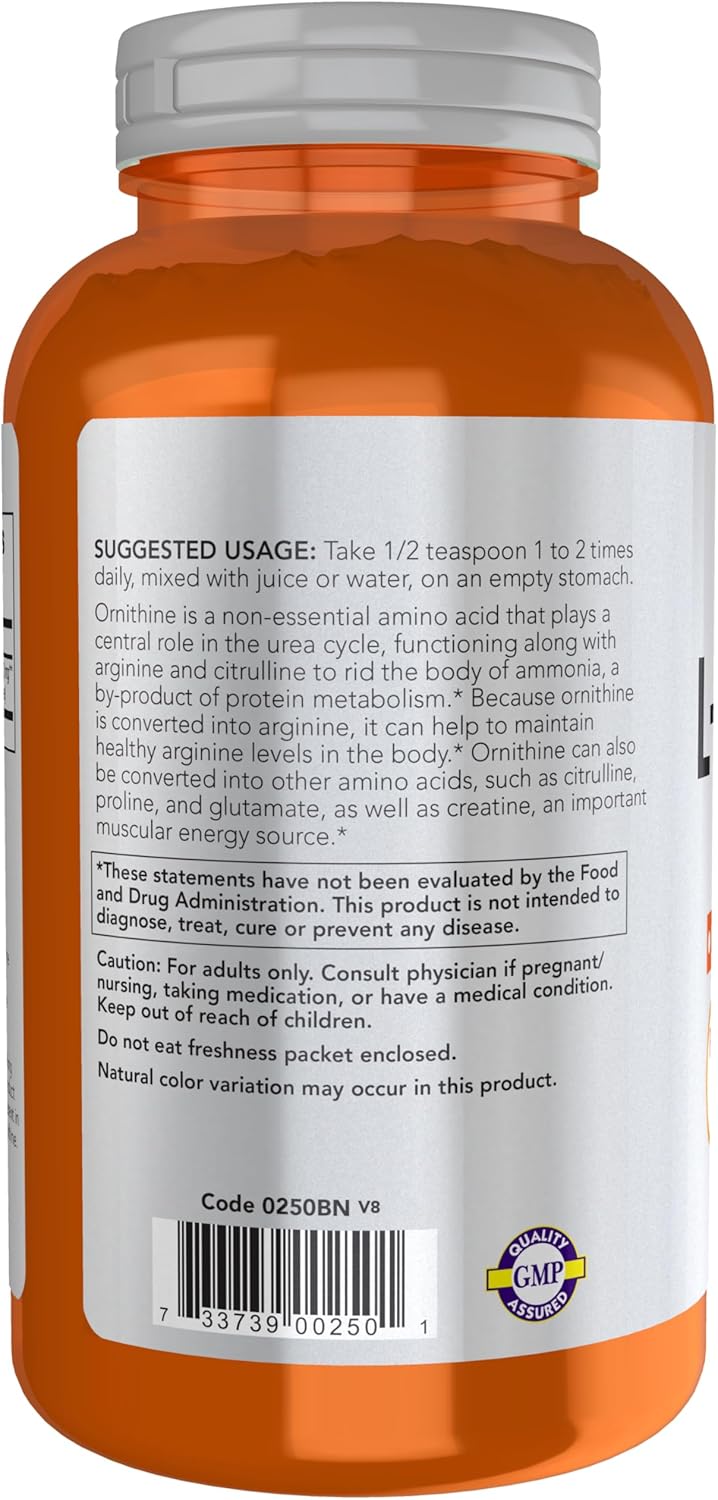 NOW Foods Sports Nutrition, L- Ornithine Powder, Protein Metabolism* and Urea Detox*, Amino Acids, 8-Ounce
