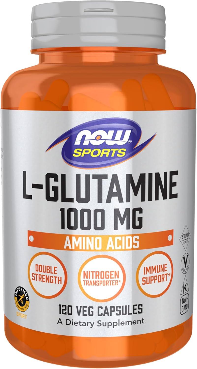 NOW Foods Sports Nutrition, L-Glutamine, Double Strength 1,000 mg, Amino Acid, 120 Veg Capsules