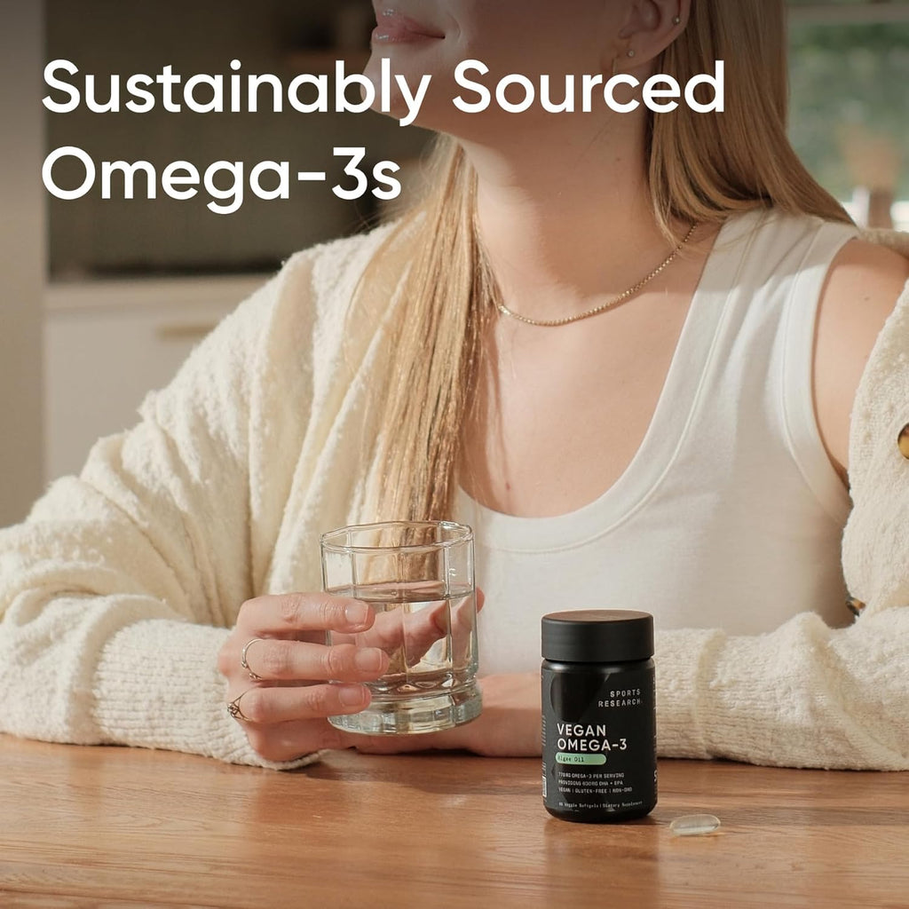 Sports Research Vegan Omega-3 Fish Oil Alternative from Algae Oil - Highest Levels of Vegan DHA & EPA Fatty Acids | Non-GMO Tested - 60 Veggie Softgels (Carrageenan Free)